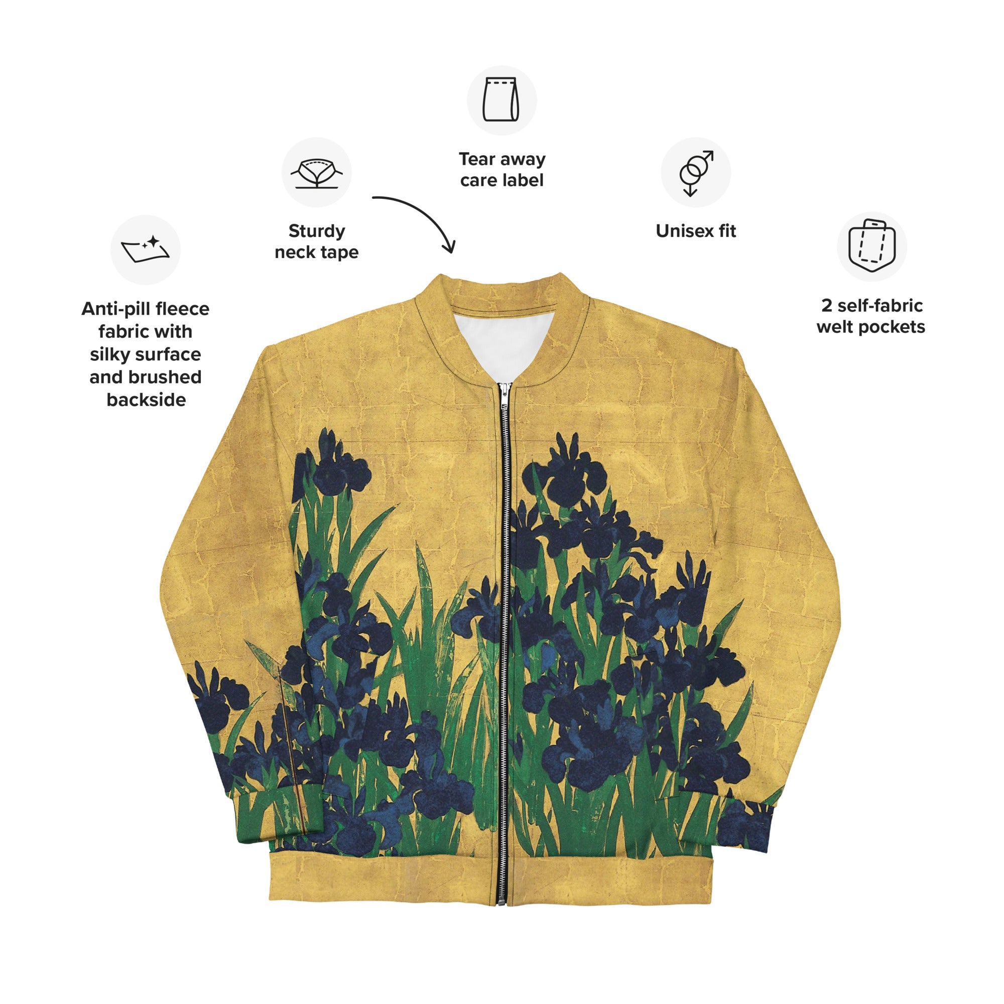 Bomberjacke mit berühmtem Gemälde „Iris“ von Ogata Kōrin | Bomberjacke mit Allover-Print, Unisex