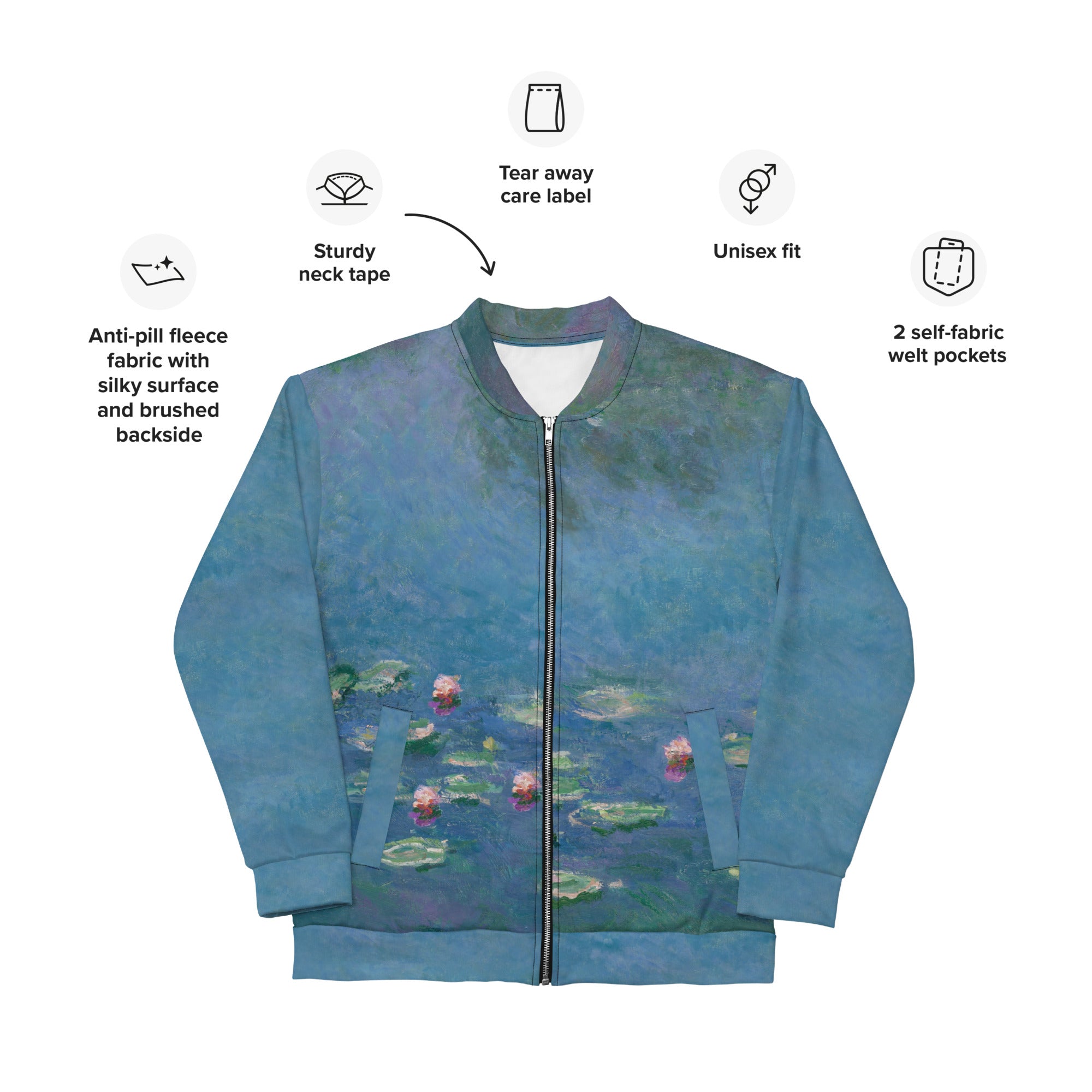 Bomberjacke mit berühmtem Gemälde „Seerosen“ von Claude Monet | Bomberjacke mit Allover-Print, Unisex