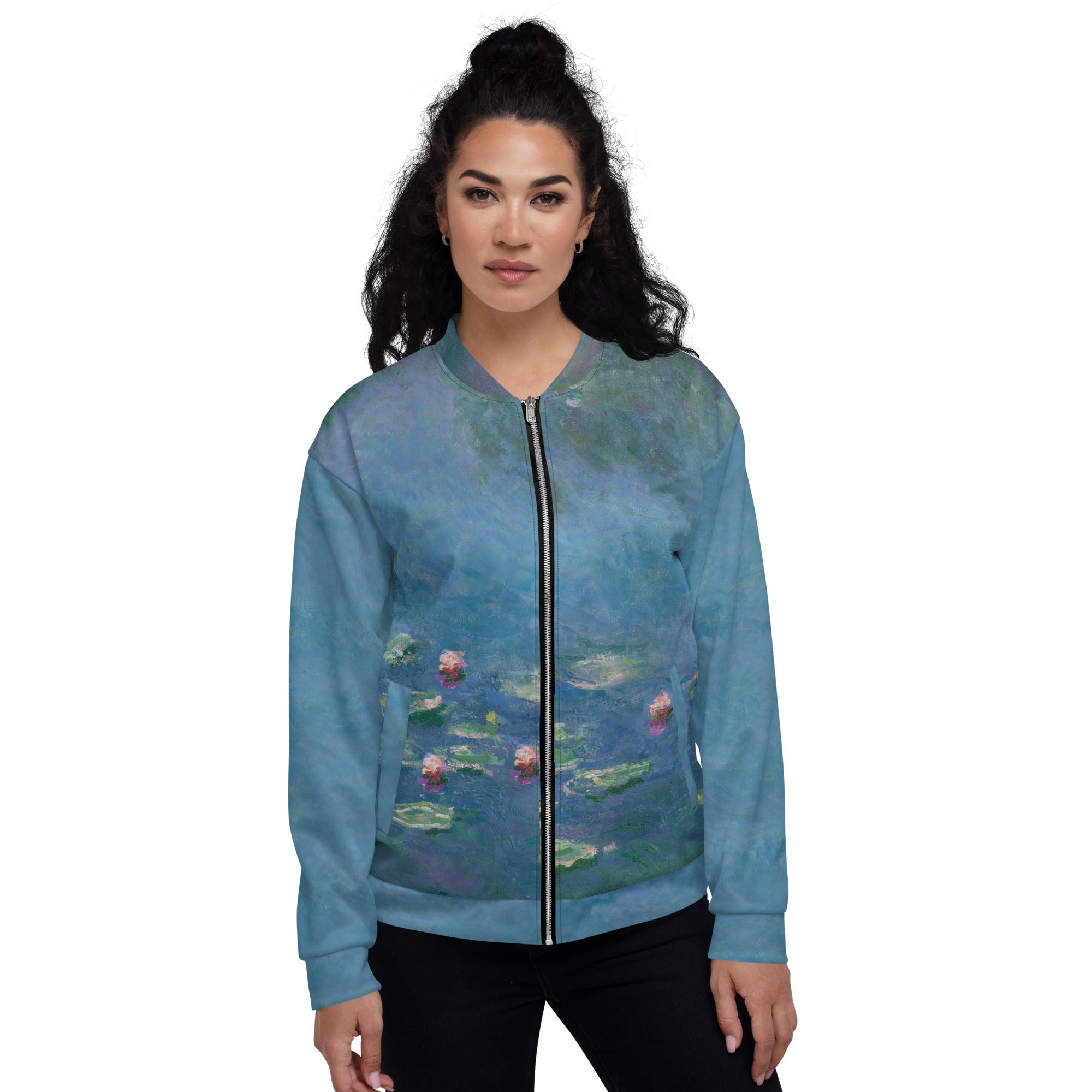 Bomberjacke mit berühmtem Gemälde „Seerosen“ von Claude Monet | Bomberjacke mit Allover-Print, Unisex