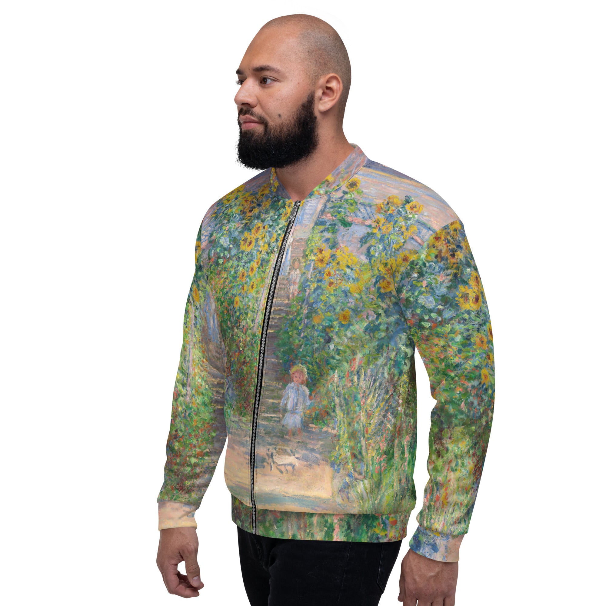 Claude Monet 'The Artist's Garden at Vétheuil' Famous Painting Bomberjack | Allover Print Unisex Art Bomber