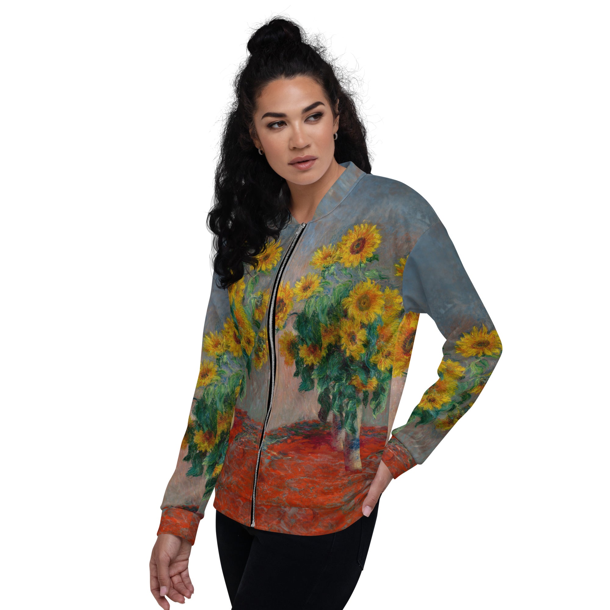 Claude Monet 'Bouquet of Sunflowers' Famous Painting Bomberjack | Allover Print Unisex Art Bomber Jacket