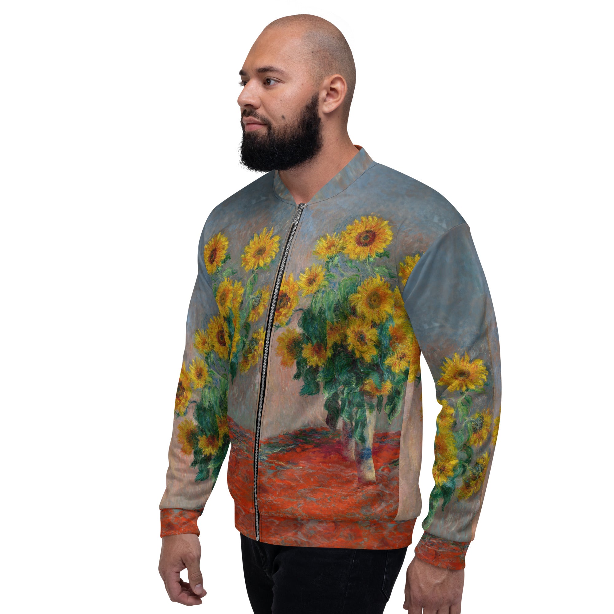 Bomberjacke mit berühmtem Gemälde „Sonnenblumenstrauß“ von Claude Monet | Bomberjacke mit Allover-Print, Unisex