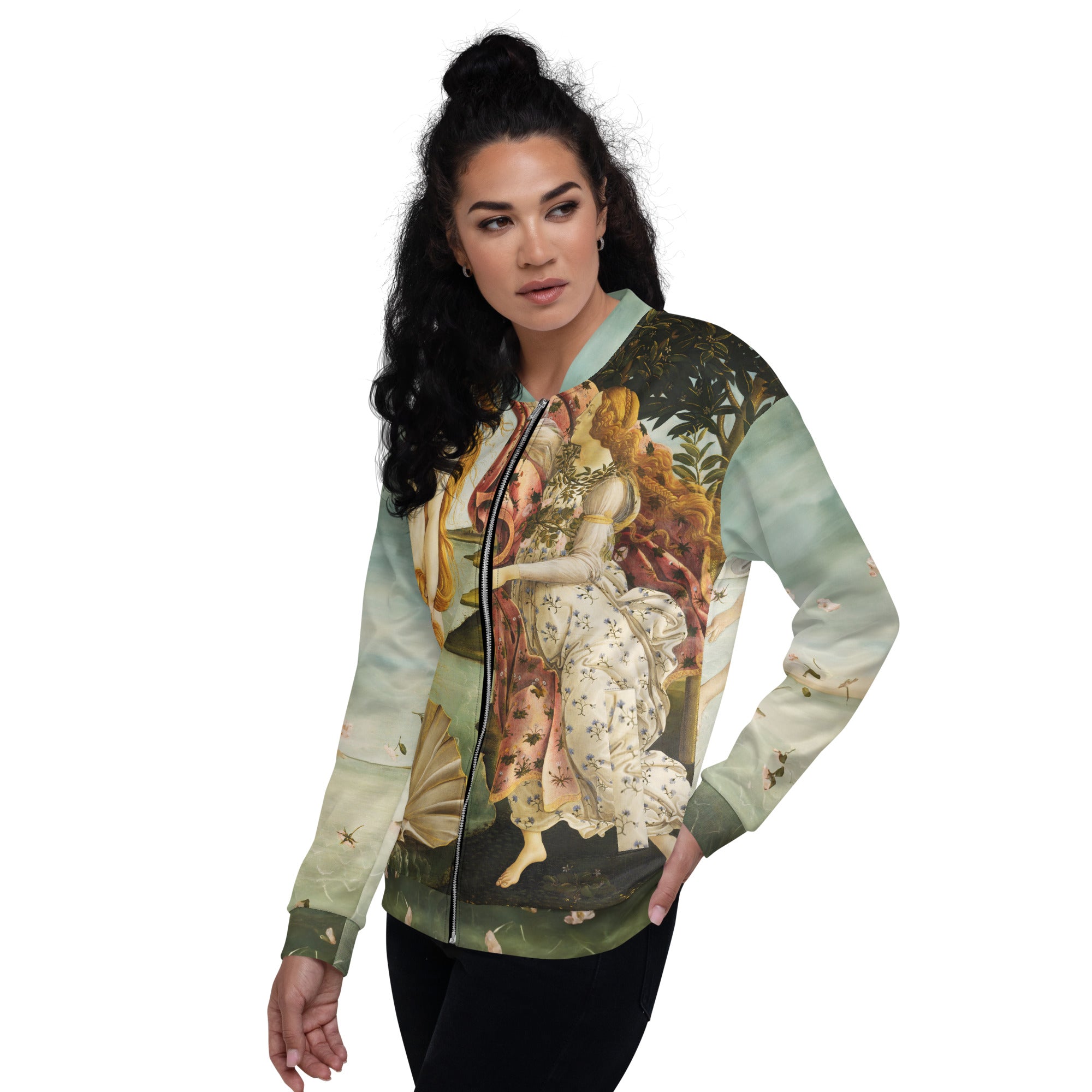 Bomberjacke mit berühmtem Gemälde „Primavera“ von Sandro Botticelli | Bomberjacke mit Allover-Print, Unisex