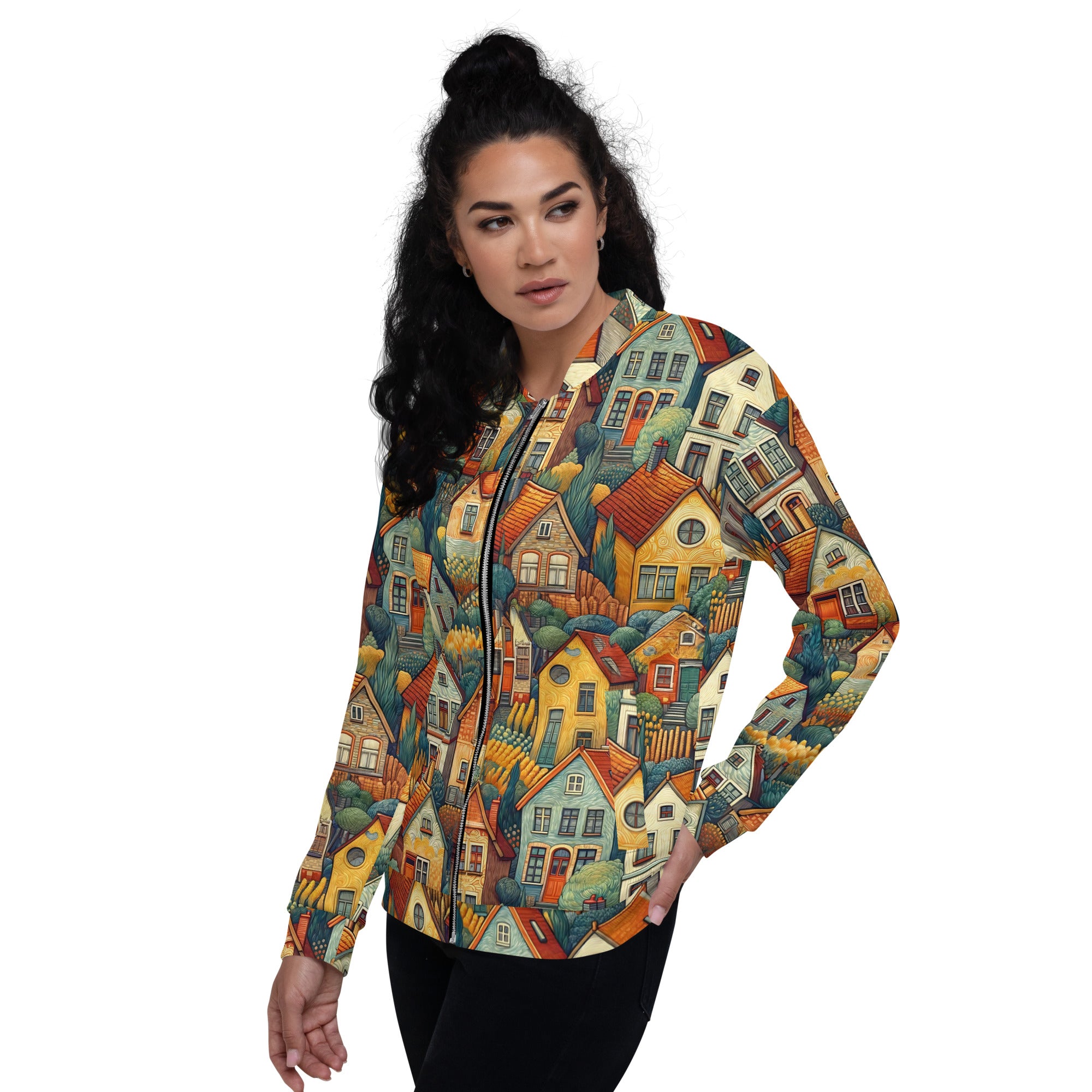 Vincent van Gogh 'Houses at Auvers' Famous Painting Bomberjack | Allover Print Unisex Art Bomber Jacket