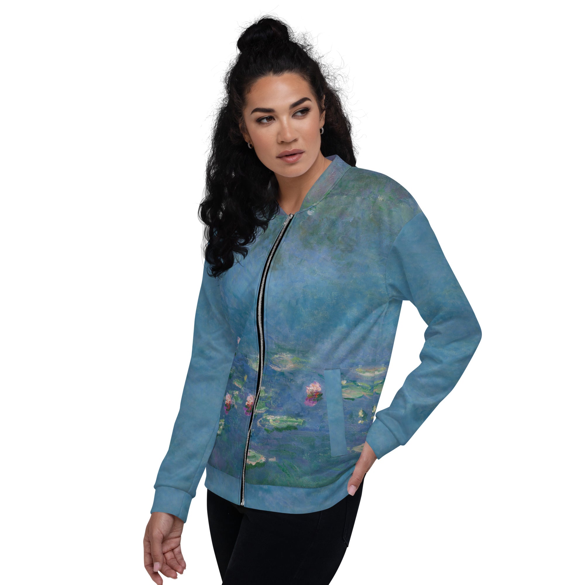 Bomberjacke mit berühmtem Gemälde „Seerosen“ von Claude Monet | Bomberjacke mit Allover-Print, Unisex