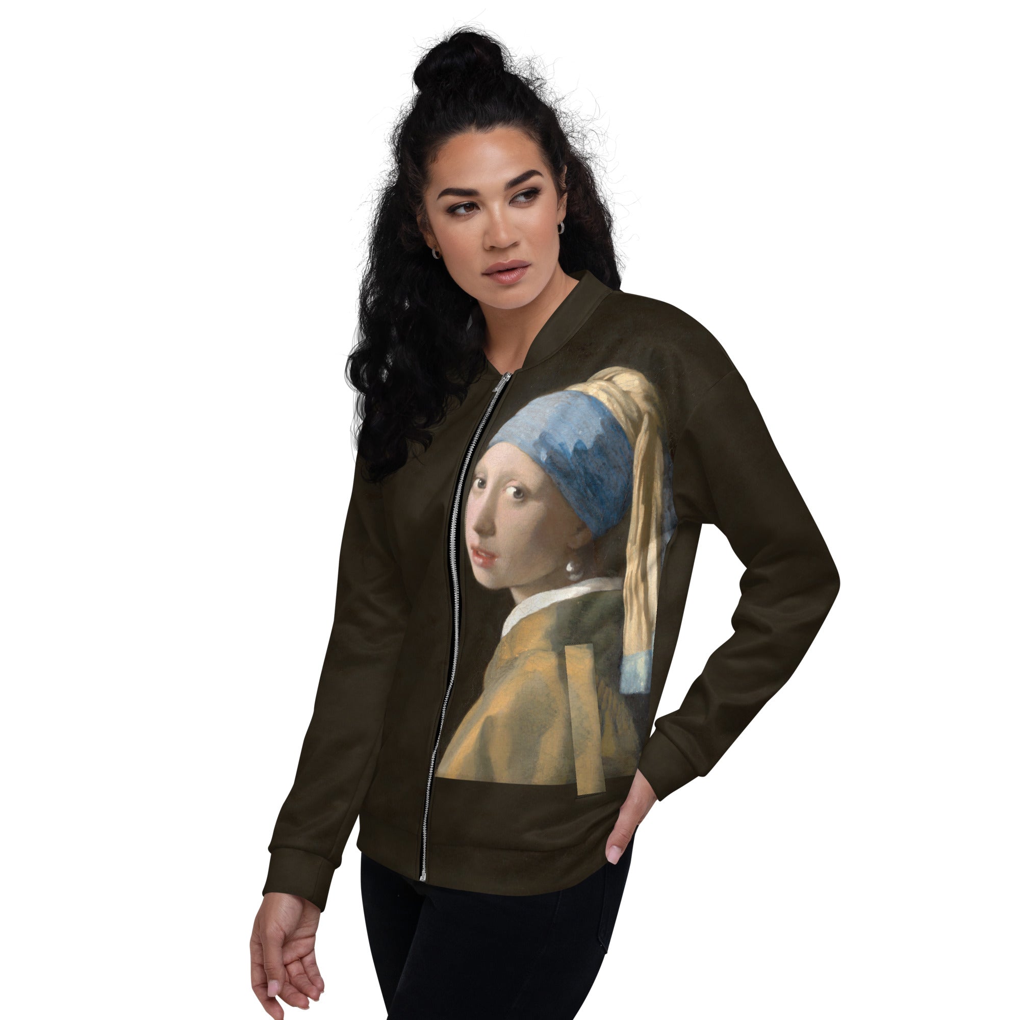 Bomberjacke mit berühmtem Gemälde „Mädchen mit Perlenohrring“ von Johannes Vermeer | Bomberjacke mit Allover-Print, Unisex