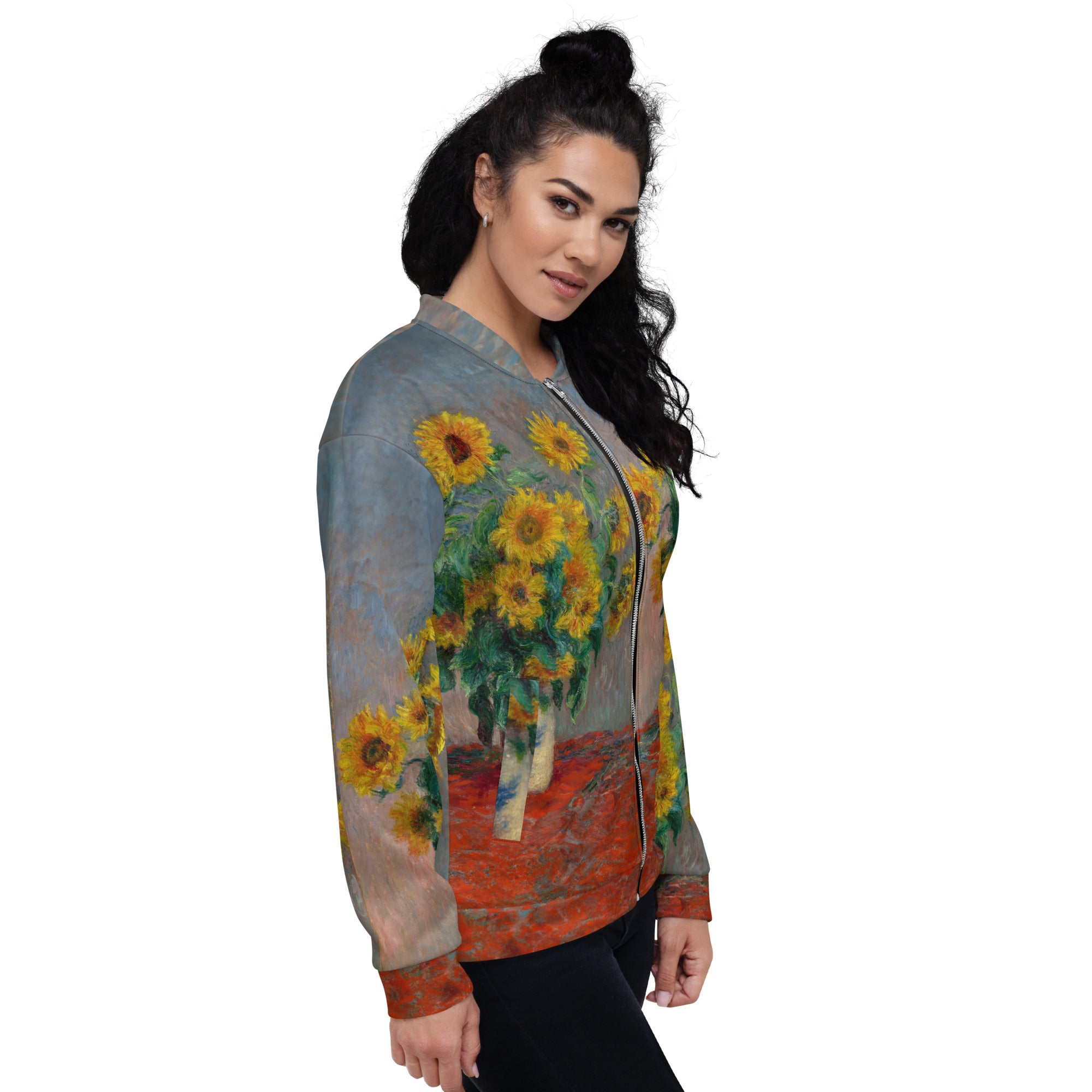 Bomberjacke mit berühmtem Gemälde „Sonnenblumenstrauß“ von Claude Monet | Bomberjacke mit Allover-Print, Unisex