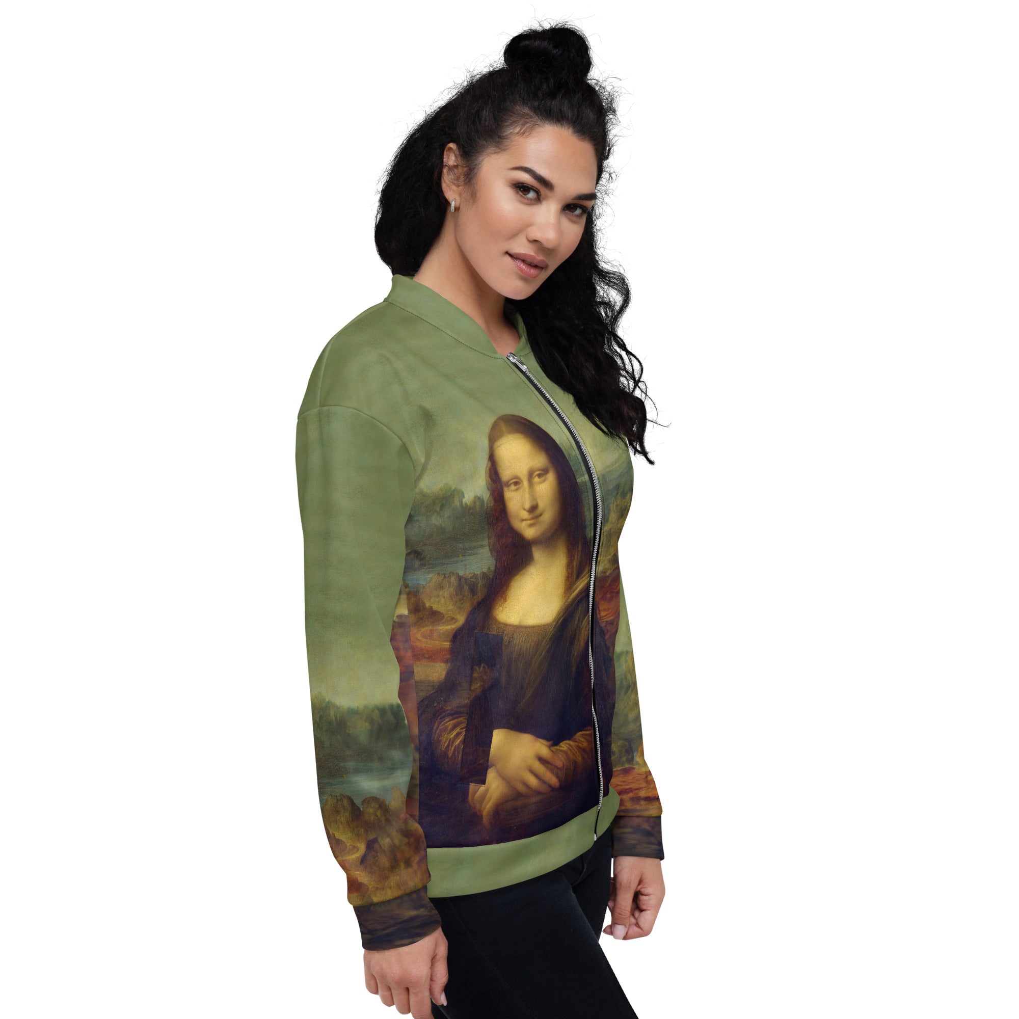 Bomberjacke mit berühmtem Gemälde „Mona Lisa“ von Leonardo da Vinci | Bomberjacke mit Allover-Print, Unisex