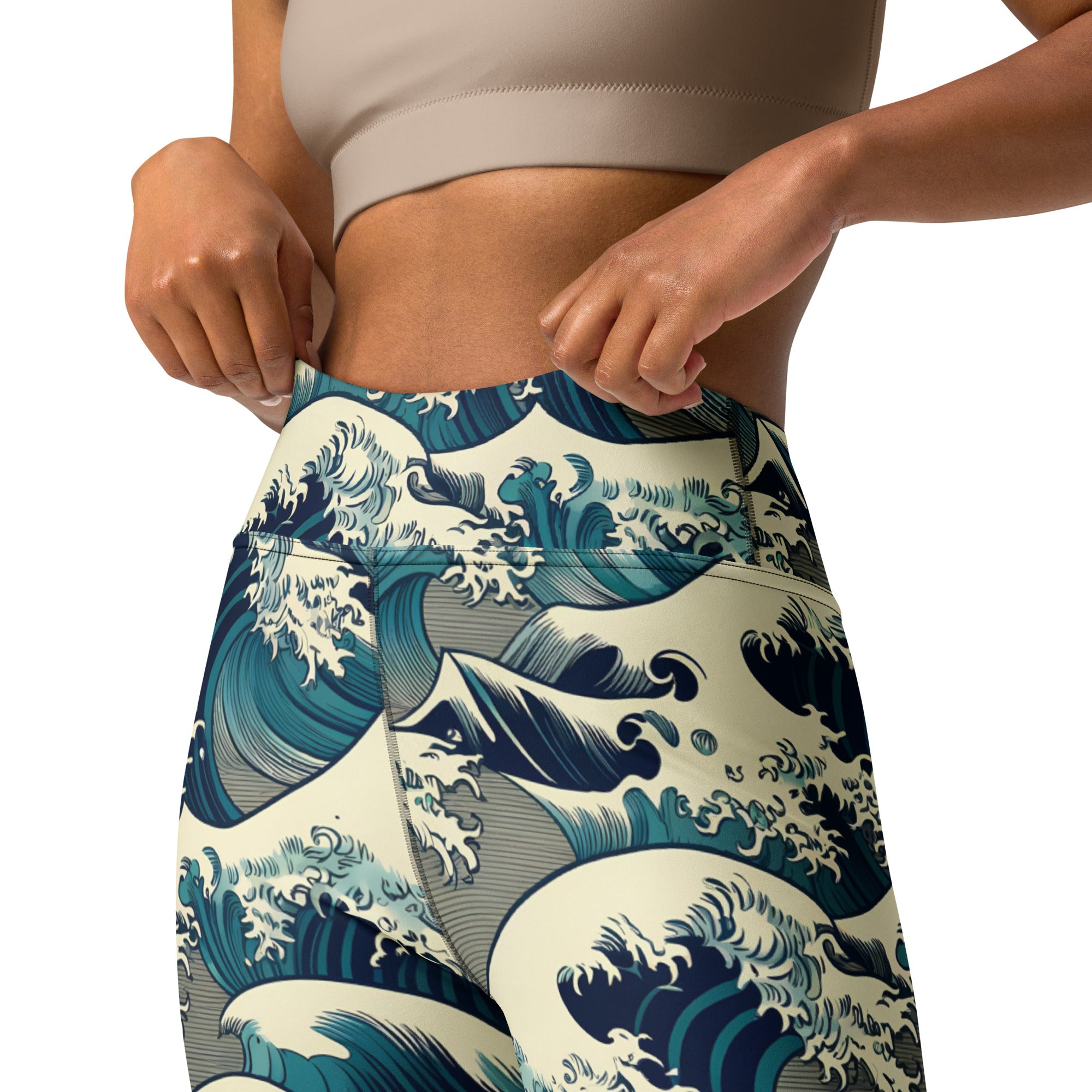Hokusai 'The Great Wave off Kanagawa' Famous Painting Yoga Leggings | Premium Art Yoga Leggings