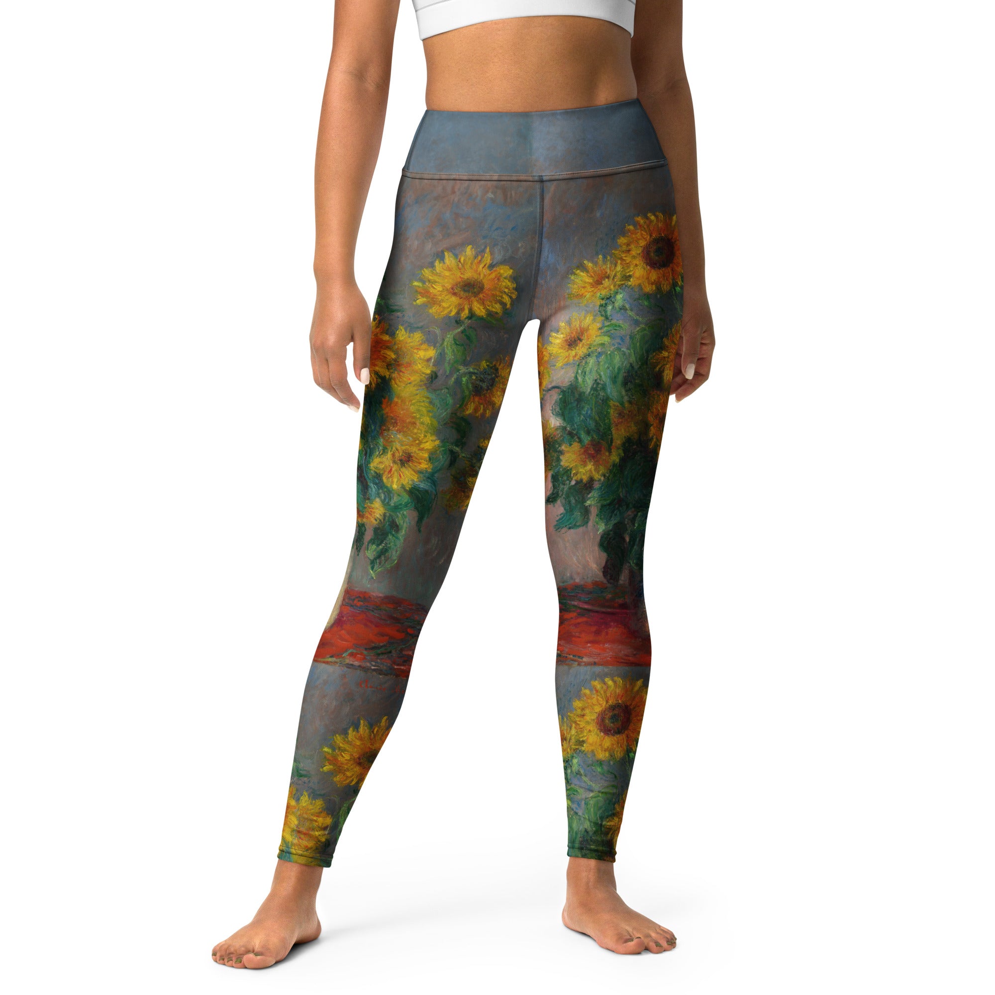 Claude Monet 'Bouquet of Sunflowers' Famous Painting Yoga Leggings | Premium Art Yoga Leggings