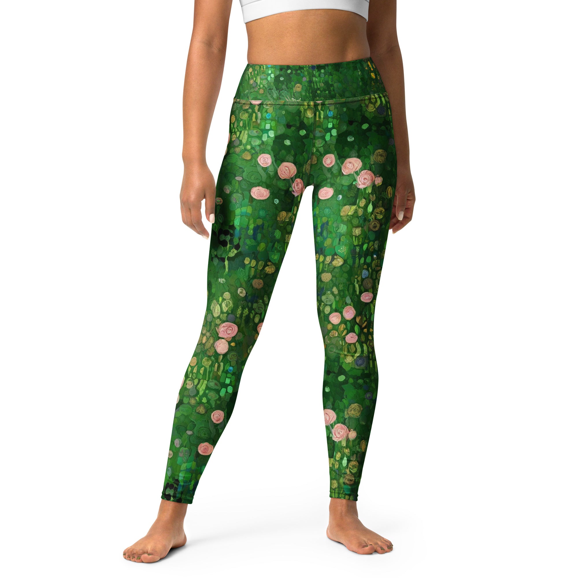 Gustav Klimt 'Rosebushes under the Trees' Famous Painting Yoga Leggings | Premium Art Yoga Leggings