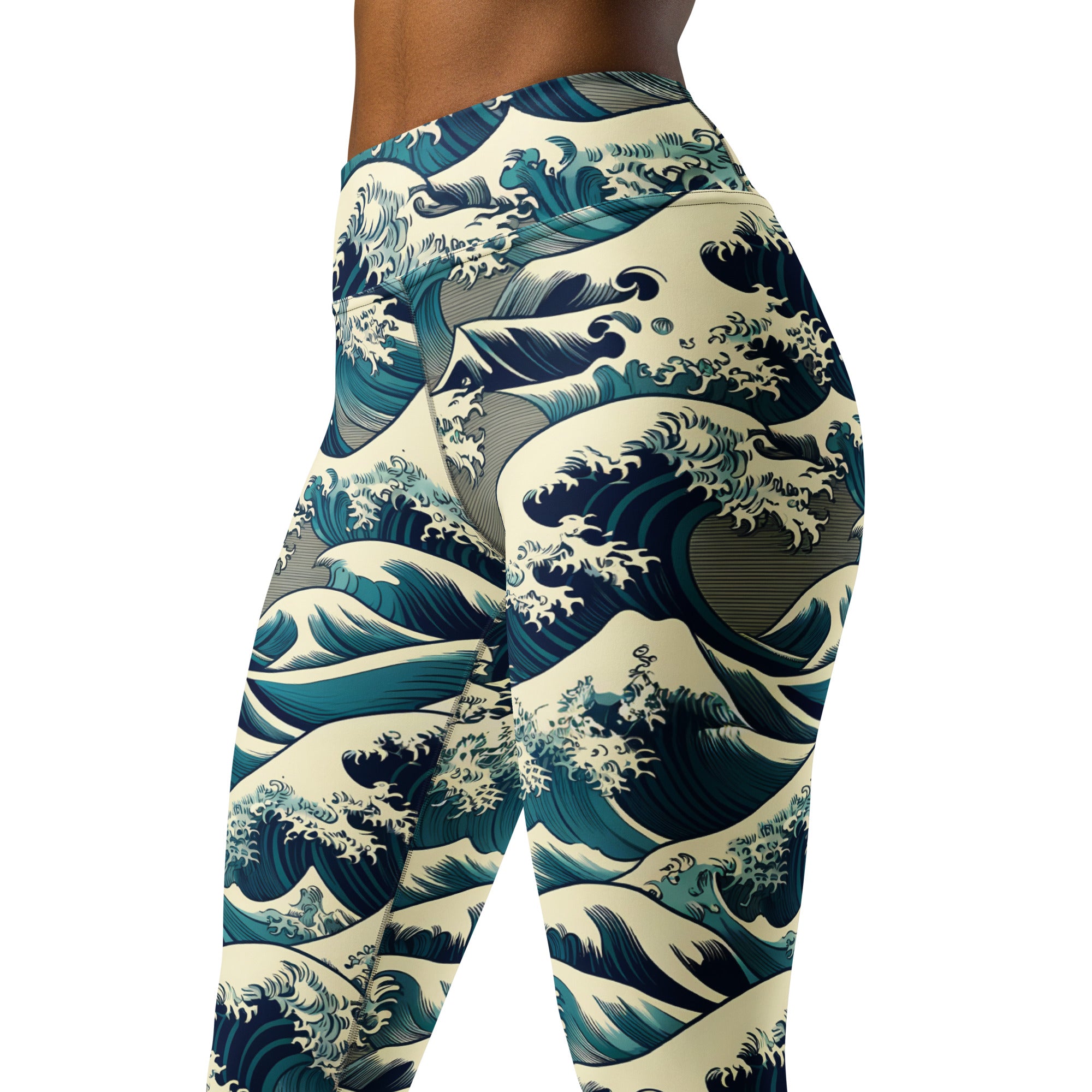 Hokusai „Die große Welle vor Kanagawa“ – Yoga-Leggings mit berühmtem Gemälde | Premium-Kunst-Yoga-Leggings