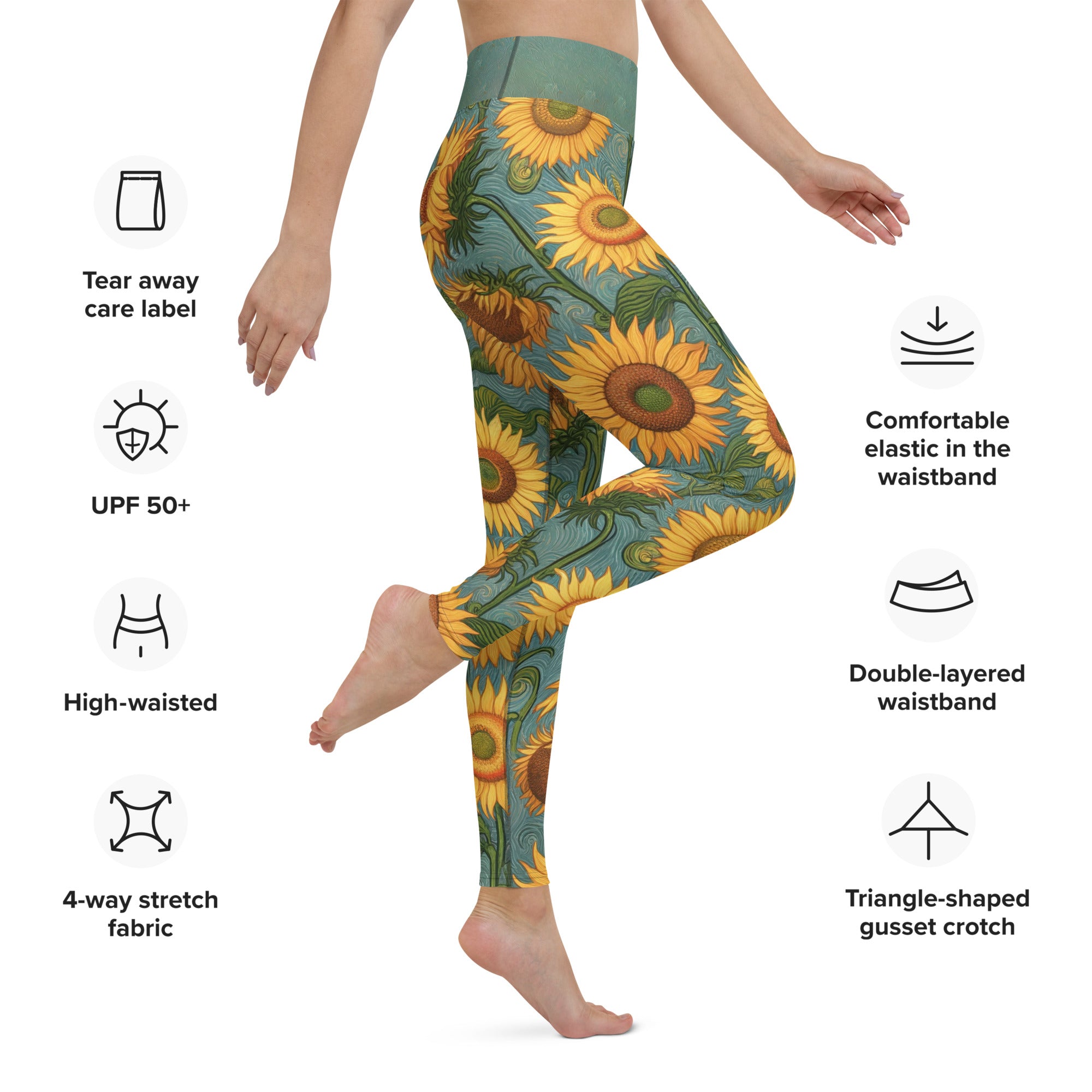Yoga-Leggings „Sonnenblumen“ von Vincent van Gogh, berühmtes Gemälde, Premium-Kunst-Yoga-Leggings