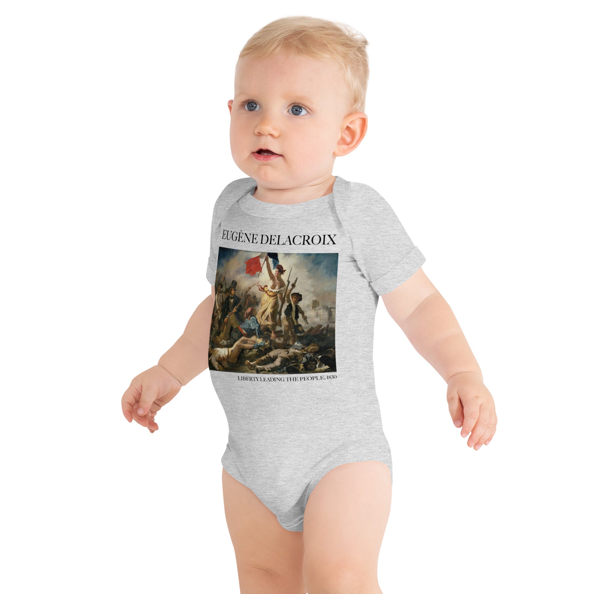 Eugène Delacroix 'Liberty Leading the People' Famous Painting Short Sleeve One Piece | Premium Baby Art One Sleeve