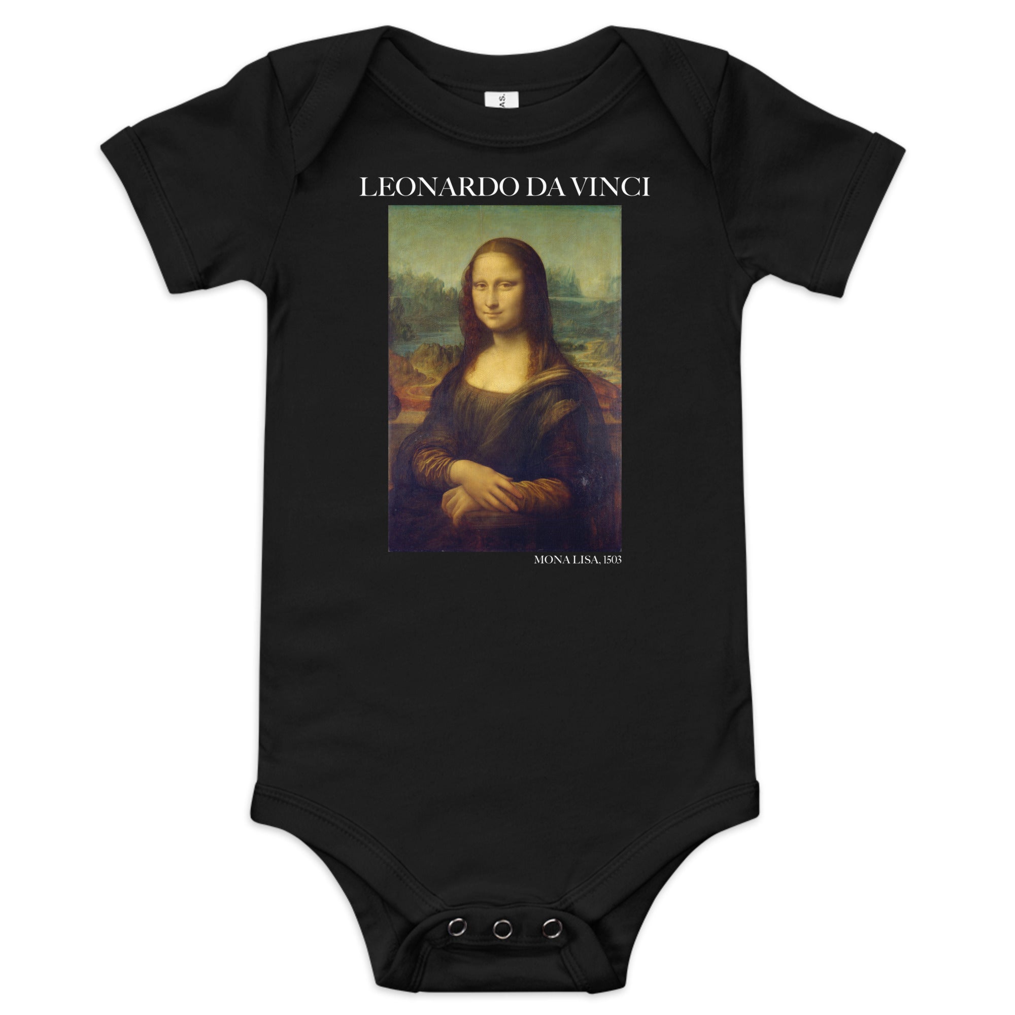 Leonardo da Vinci „Mona Lisa“ Berühmtes Gemälde Kurzarm-Einteiler | Premium Baby Art Einteiler