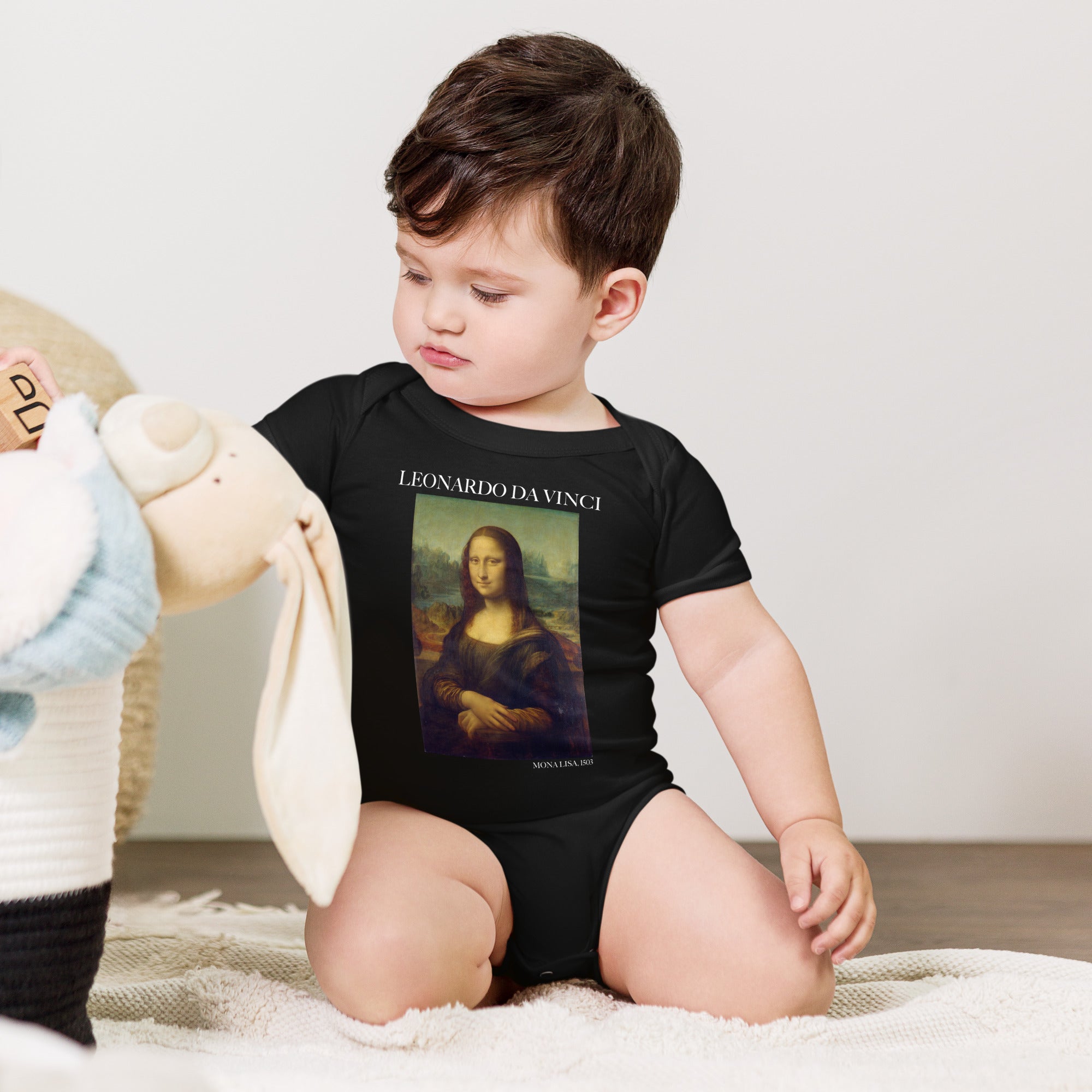 Leonardo da Vinci 'Mona Lisa' Famous Painting Short Sleeve One Piece | Premium Baby Art One Sleeve