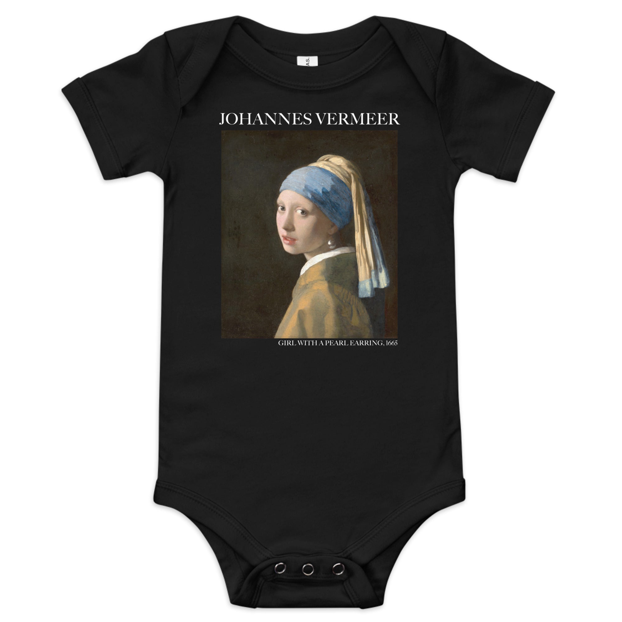 Johannes Vermeer „Mädchen mit dem Perlenohrgehänge“, berühmtes Gemälde, kurzärmliger Einteiler | Premium Baby Art Einteiler