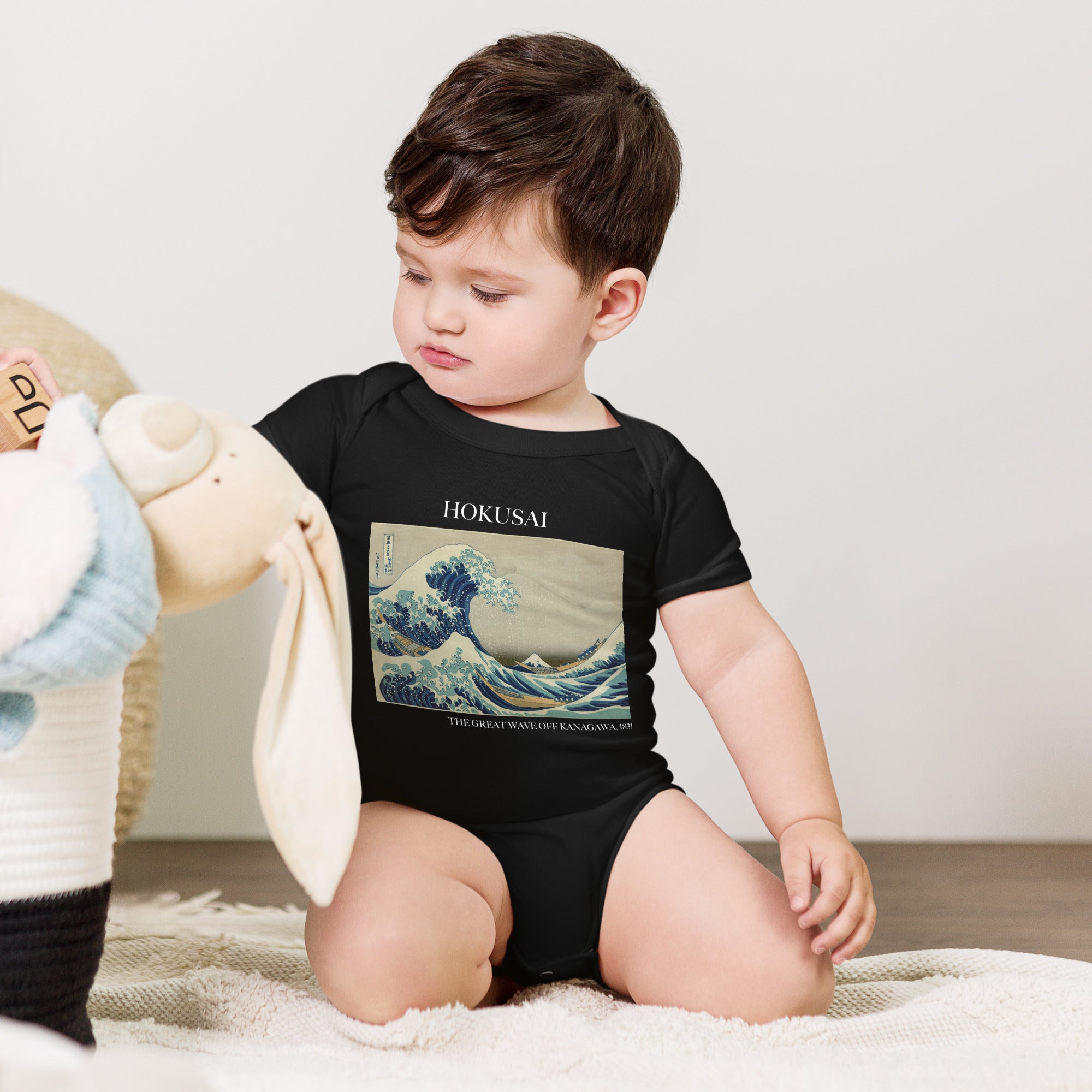 Kurzärmliger Einteiler „Die große Welle vor Kanagawa“ von Hokusai, berühmtes Gemälde | Premium-Einteiler für Babykunst