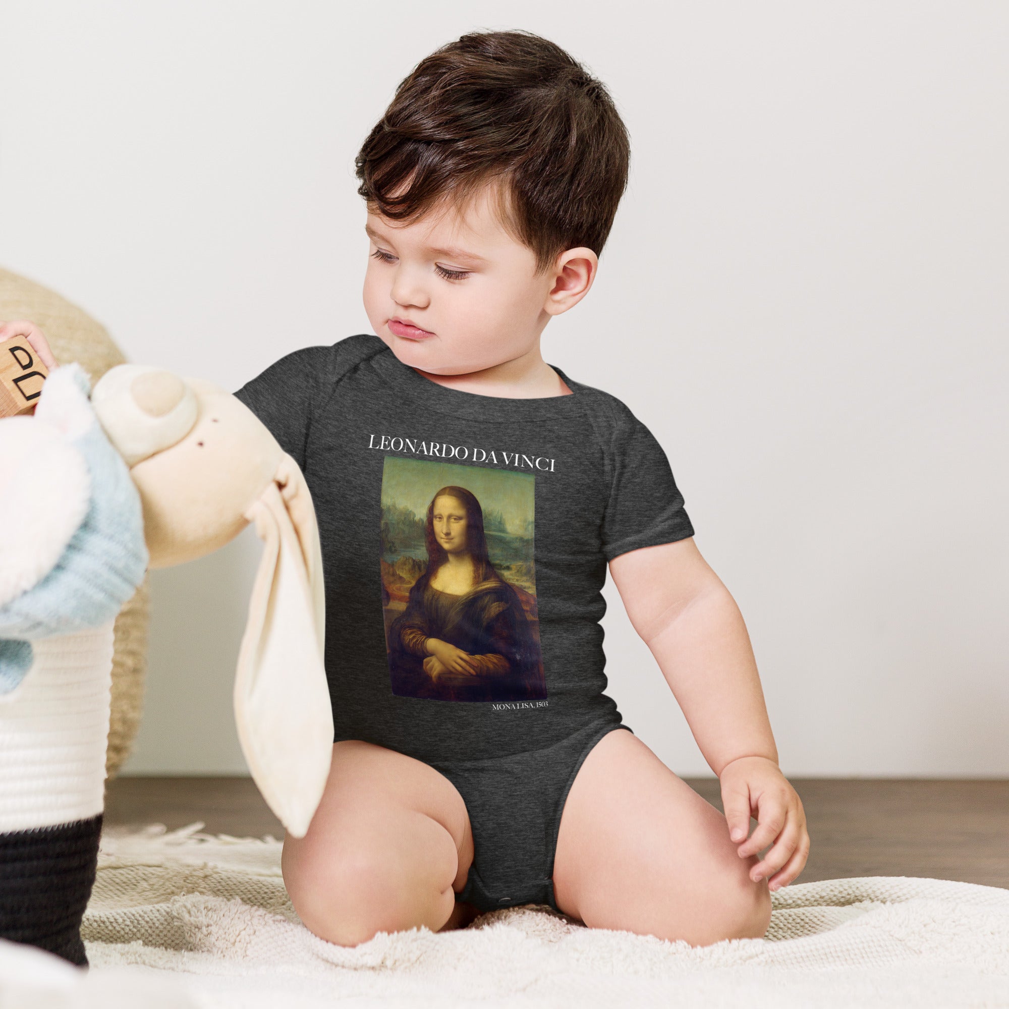 Leonardo da Vinci 'Mona Lisa' Famous Painting Short Sleeve One Piece | Premium Baby Art One Sleeve