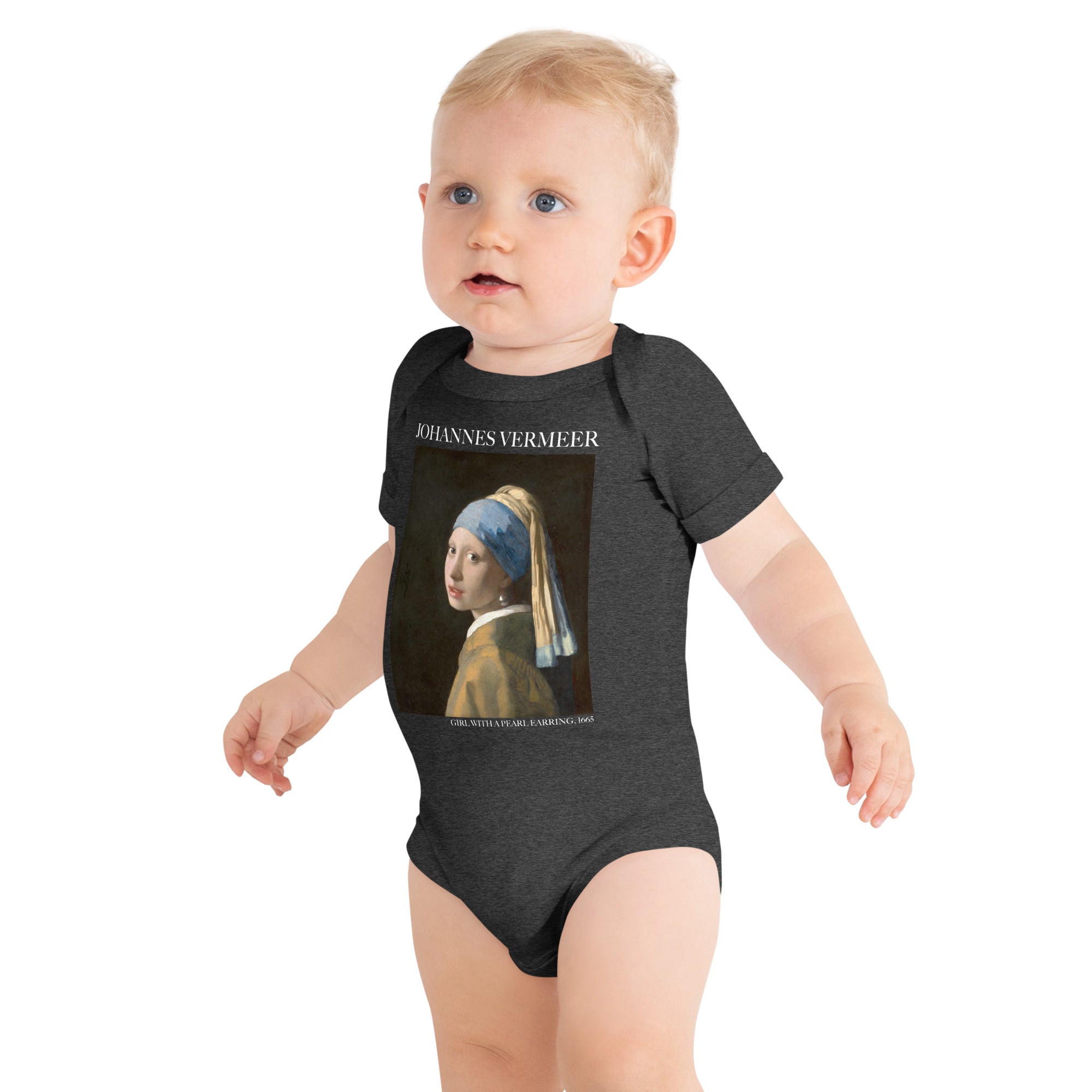 Johannes Vermeer 'Girl with a Pearl Earring' Famous Painting Short Sleeve One Piece | Premium Baby Art One Sleeve