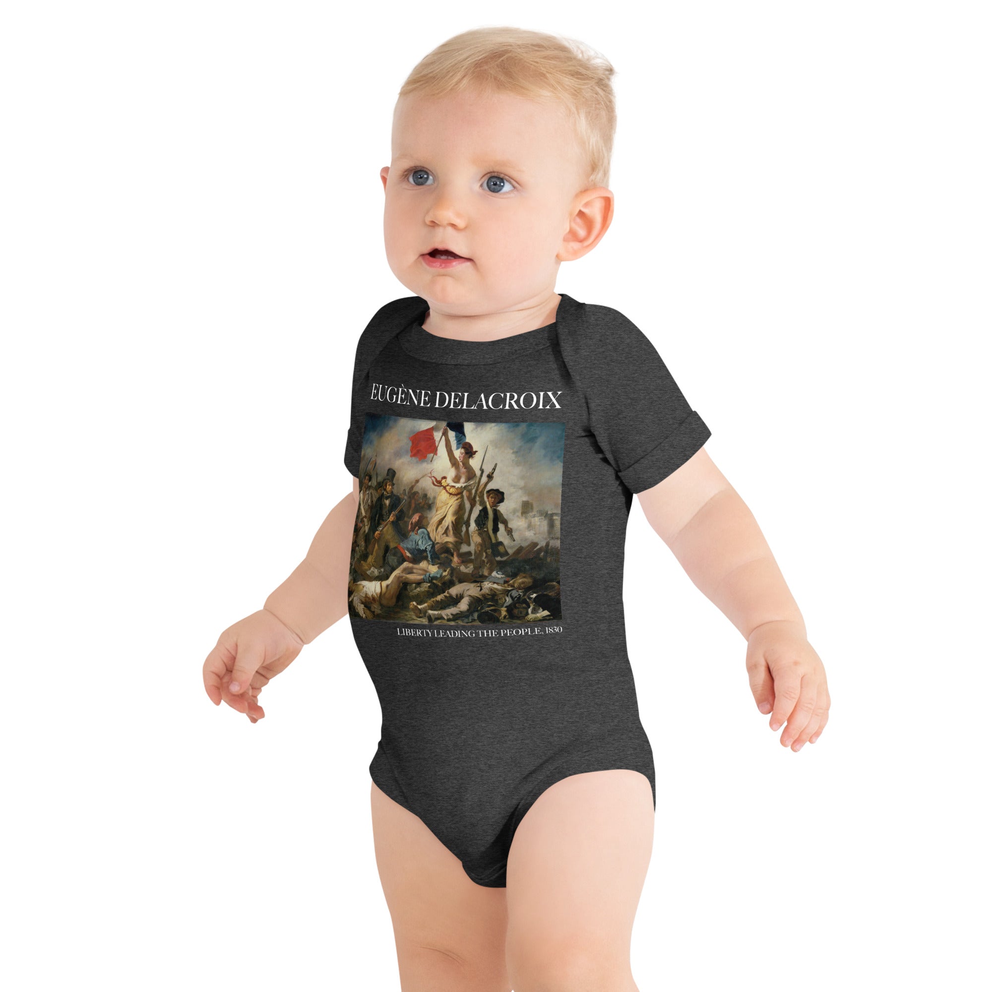 Eugène Delacroix 'Liberty Leading the People' Famous Painting Short Sleeve One Piece | Premium Baby Art One Sleeve