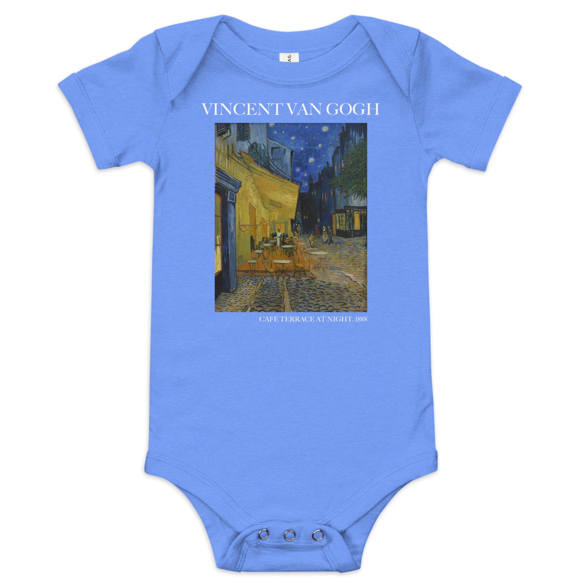 Kurzärmliger Einteiler „Caféterrasse bei Nacht“ von Vincent van Gogh, berühmtes Gemälde | Premium Baby Art Einärmliger