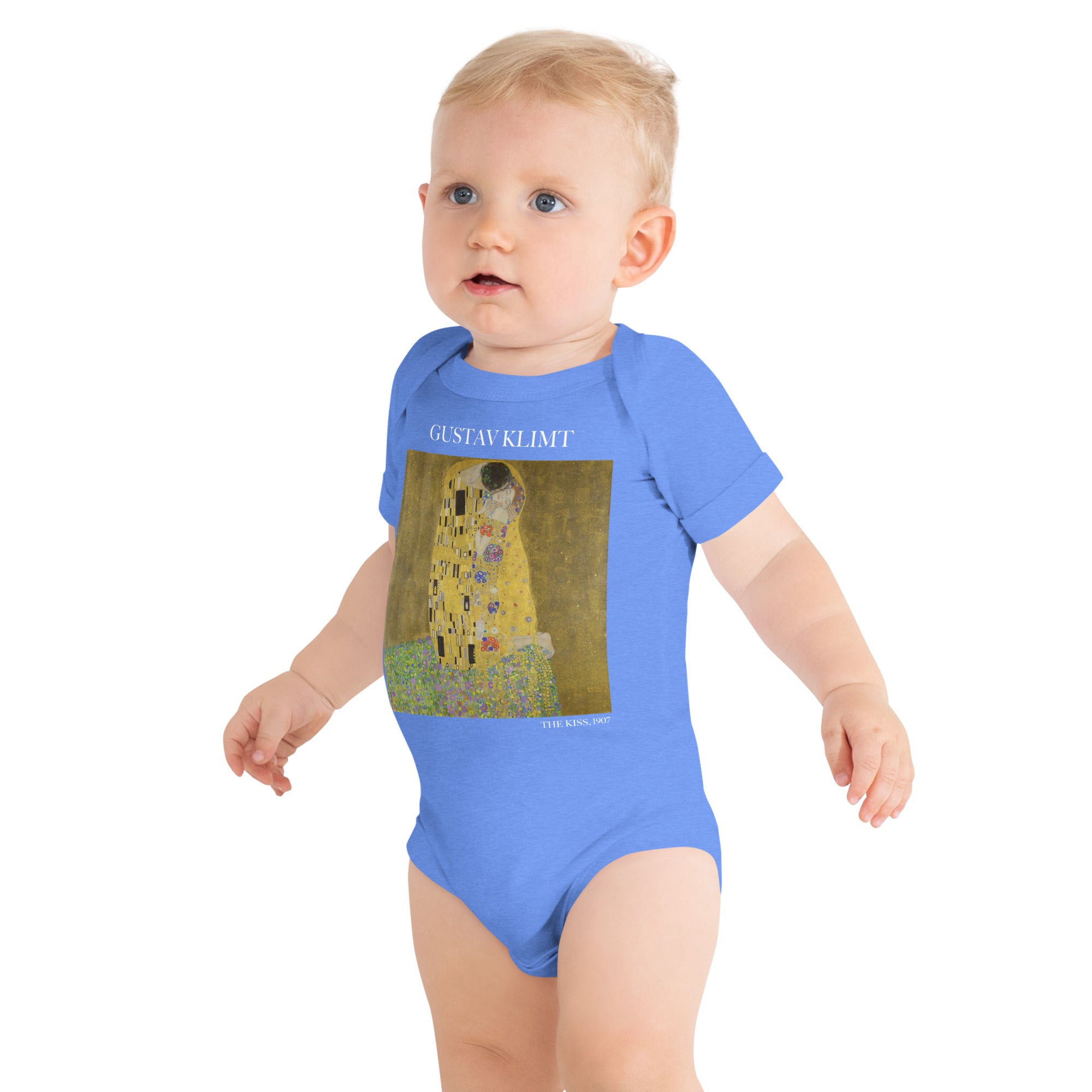 Gustav Klimt 'The Kiss' Famous Painting Short Sleeve One Piece | Premium Baby Art One Sleeve