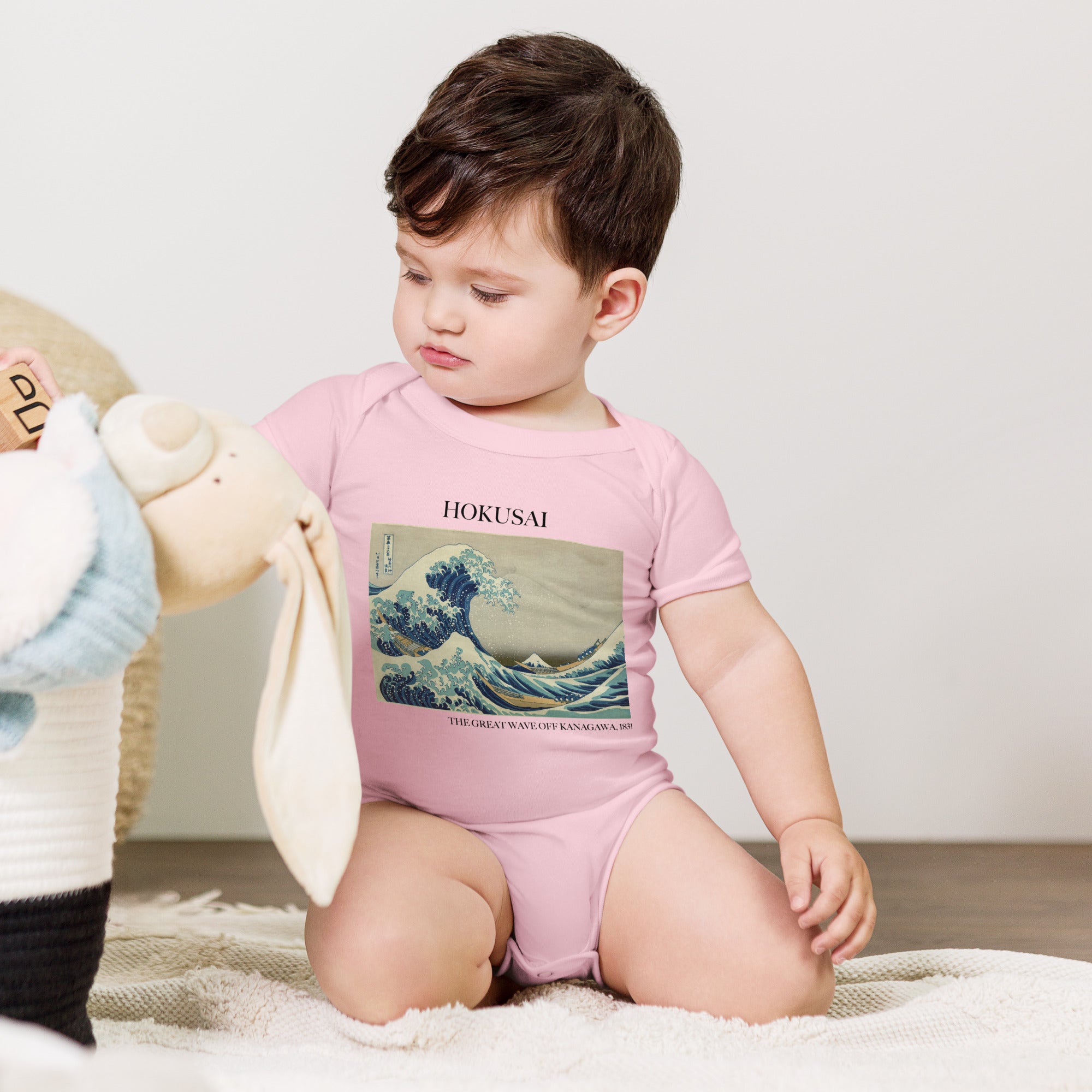 Kurzärmliger Einteiler „Die große Welle vor Kanagawa“ von Hokusai, berühmtes Gemälde | Premium-Einteiler für Babykunst