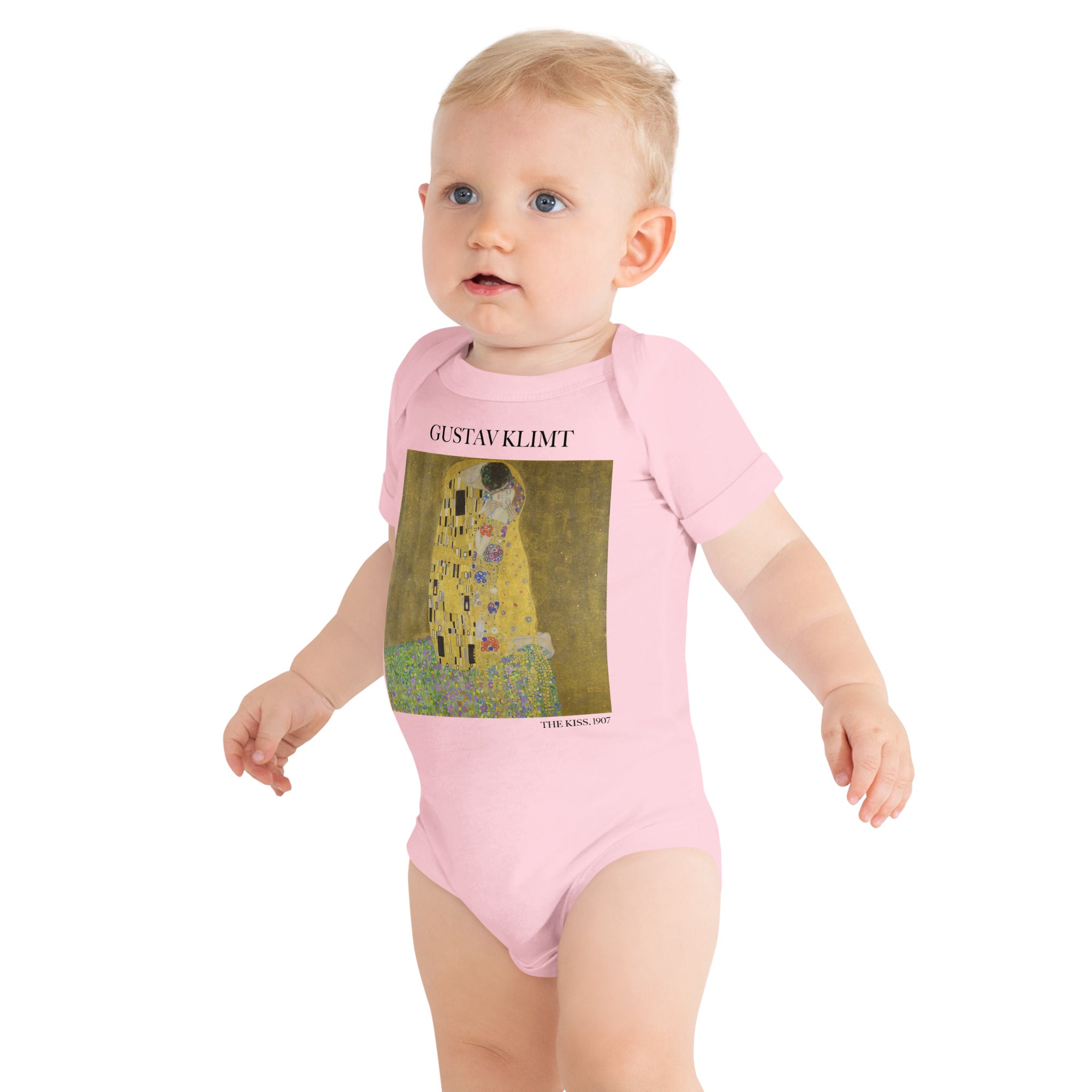 Gustav Klimt 'The Kiss' Famous Painting Short Sleeve One Piece | Premium Baby Art One Sleeve