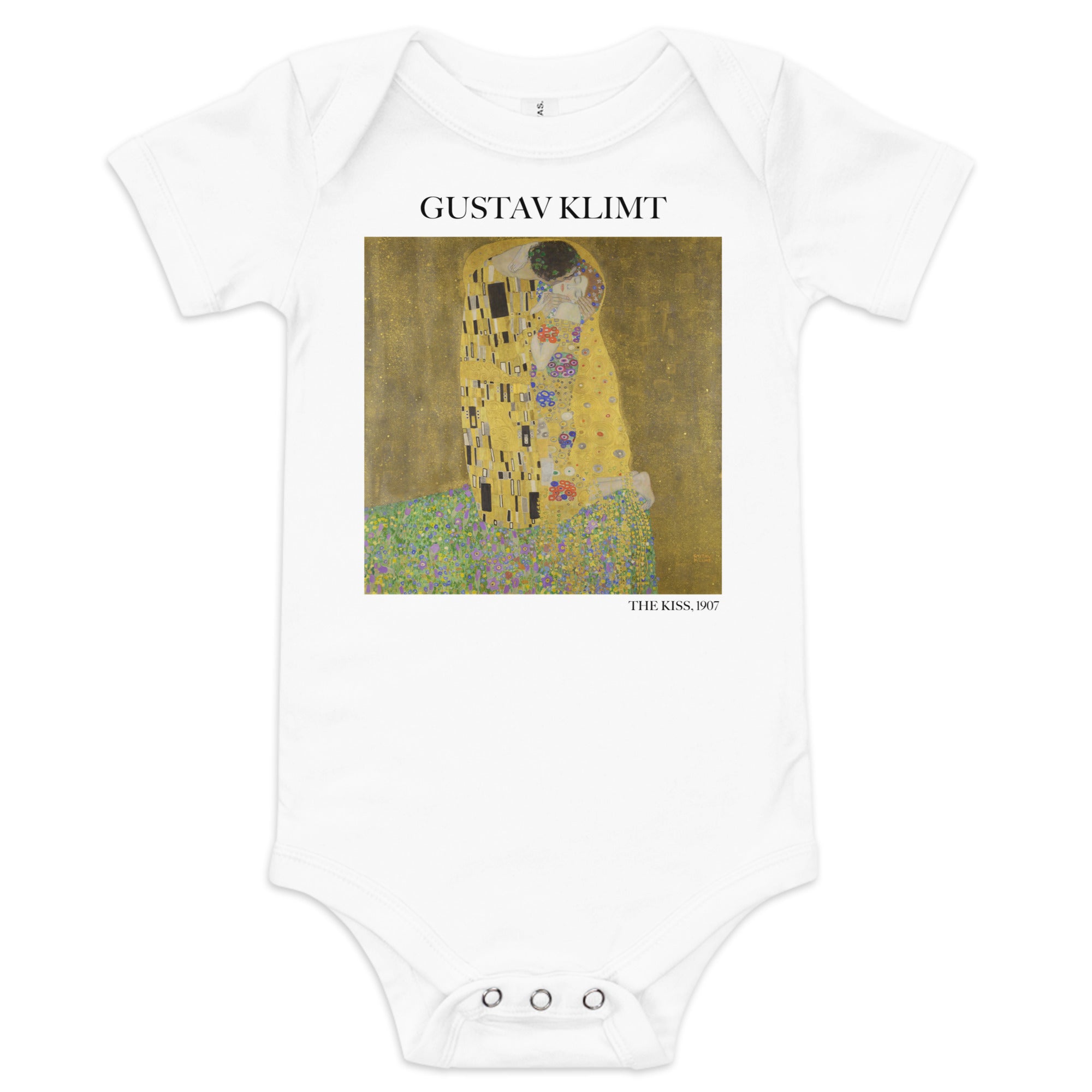 Gustav Klimt „Der Kuss“ Berühmtes Gemälde Kurzarm-Einteiler | Premium Baby Art Einteiler