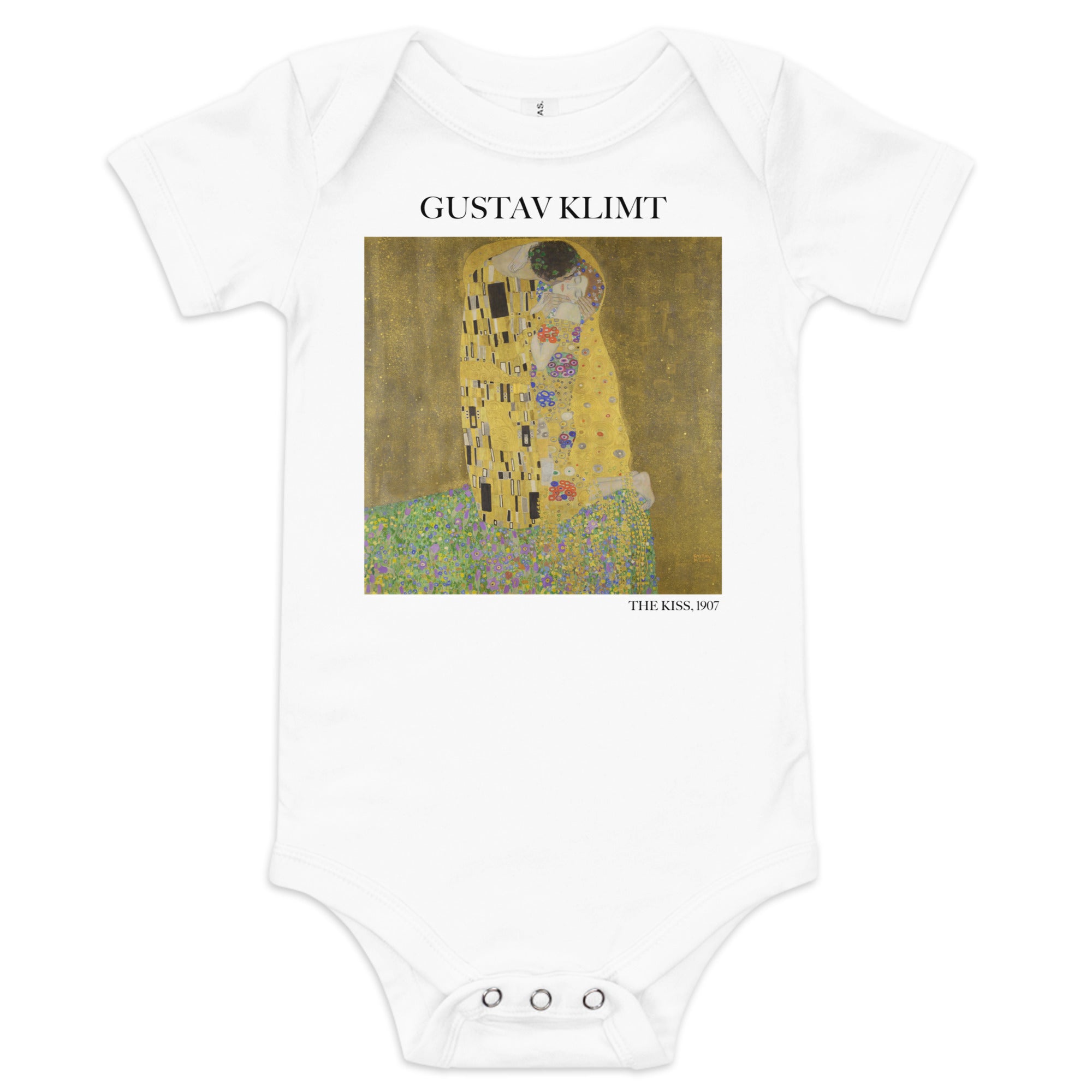 Gustav Klimt 'The Kiss' Famous Painting Short Sleeve One Piece | Premium Baby Art One Sleeve