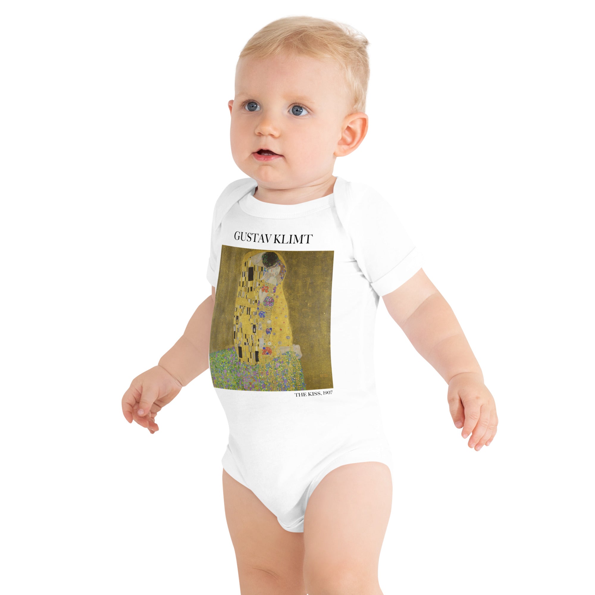 Gustav Klimt 'The Kiss' Famous Painting Short Sleeve One Piece | Premium Baby Art One Sleeve