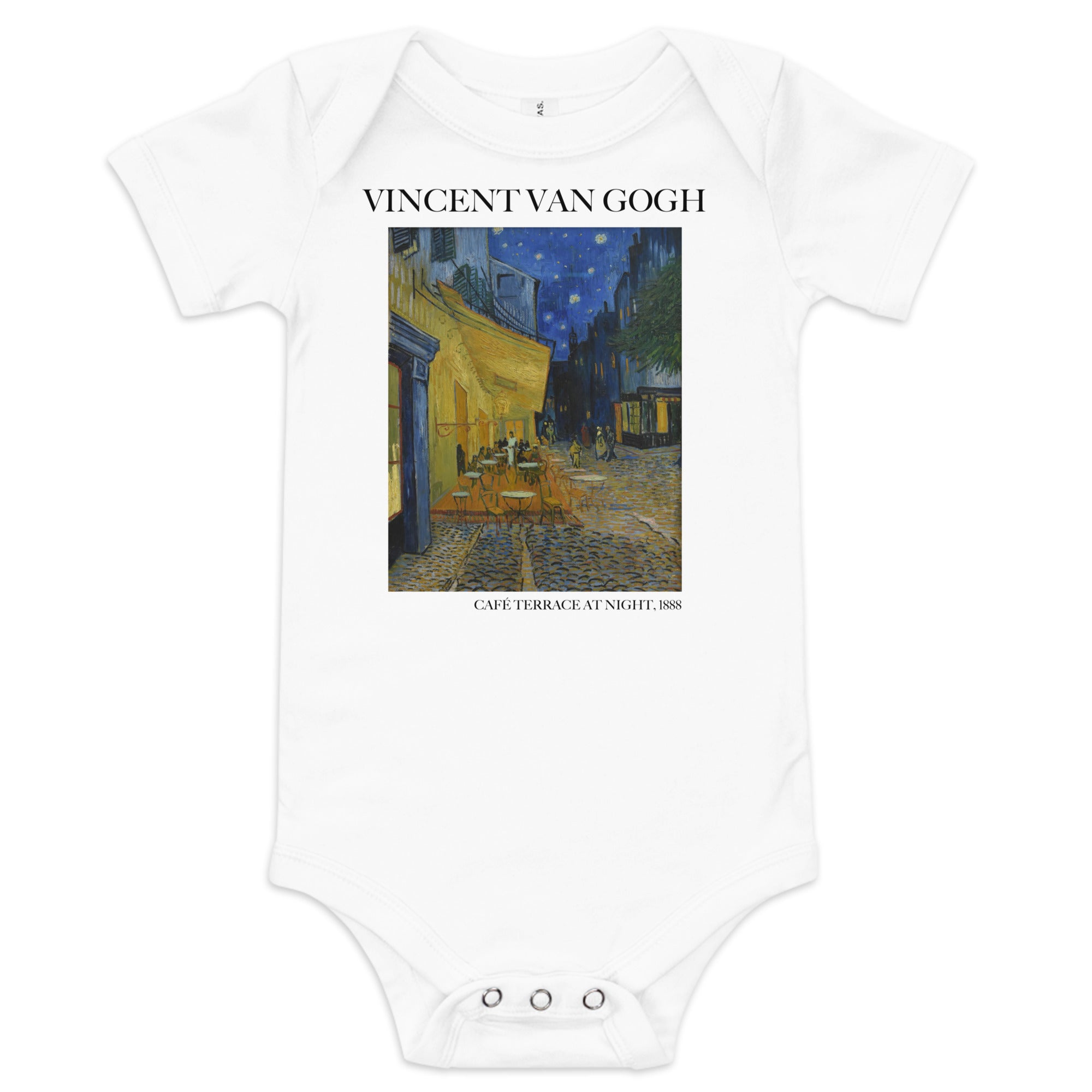 Vincent van Gogh 'Café Terrace at Night' Famous Painting Short Sleeve One Piece | Premium Baby Art One Sleeve