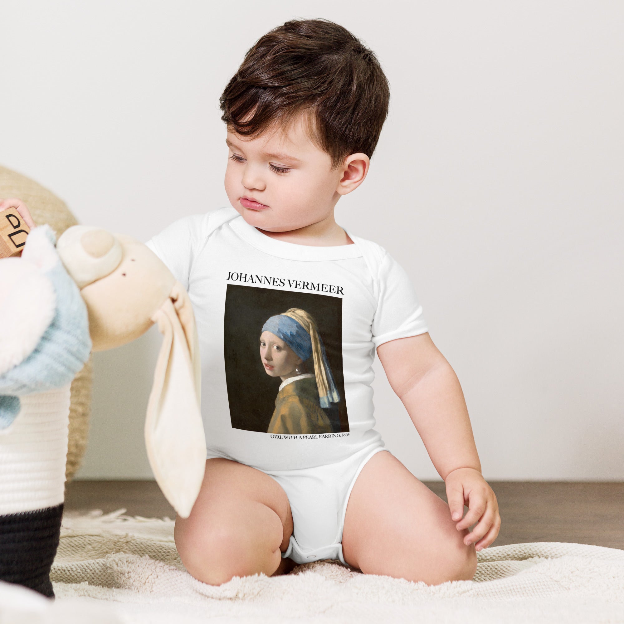 Johannes Vermeer 'Girl with a Pearl Earring' Famous Painting Short Sleeve One Piece | Premium Baby Art One Sleeve
