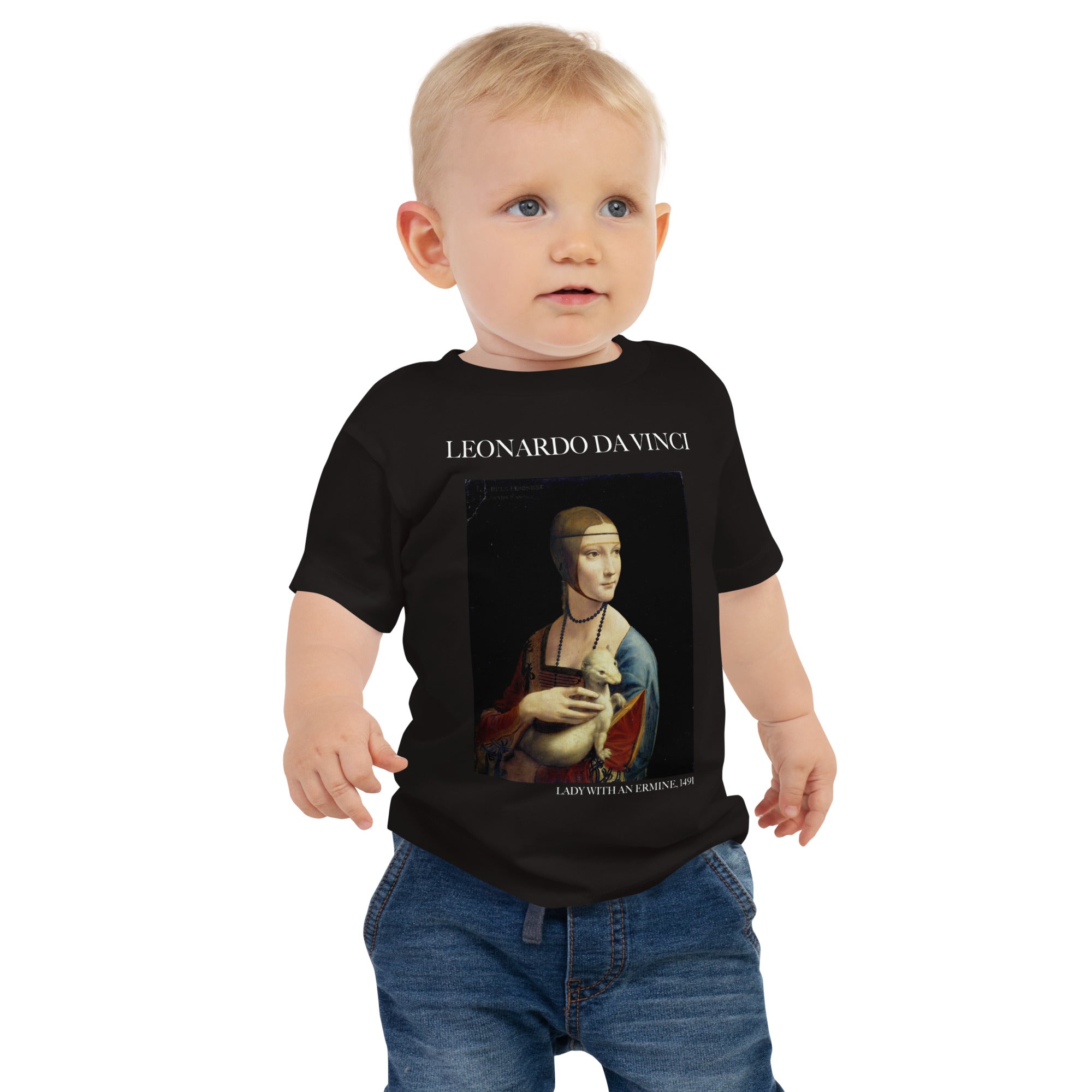 Leonardo da Vinci 'Lady with an Ermine' Famous Painting Baby Staple T-Shirt | Premium Baby Art Tee