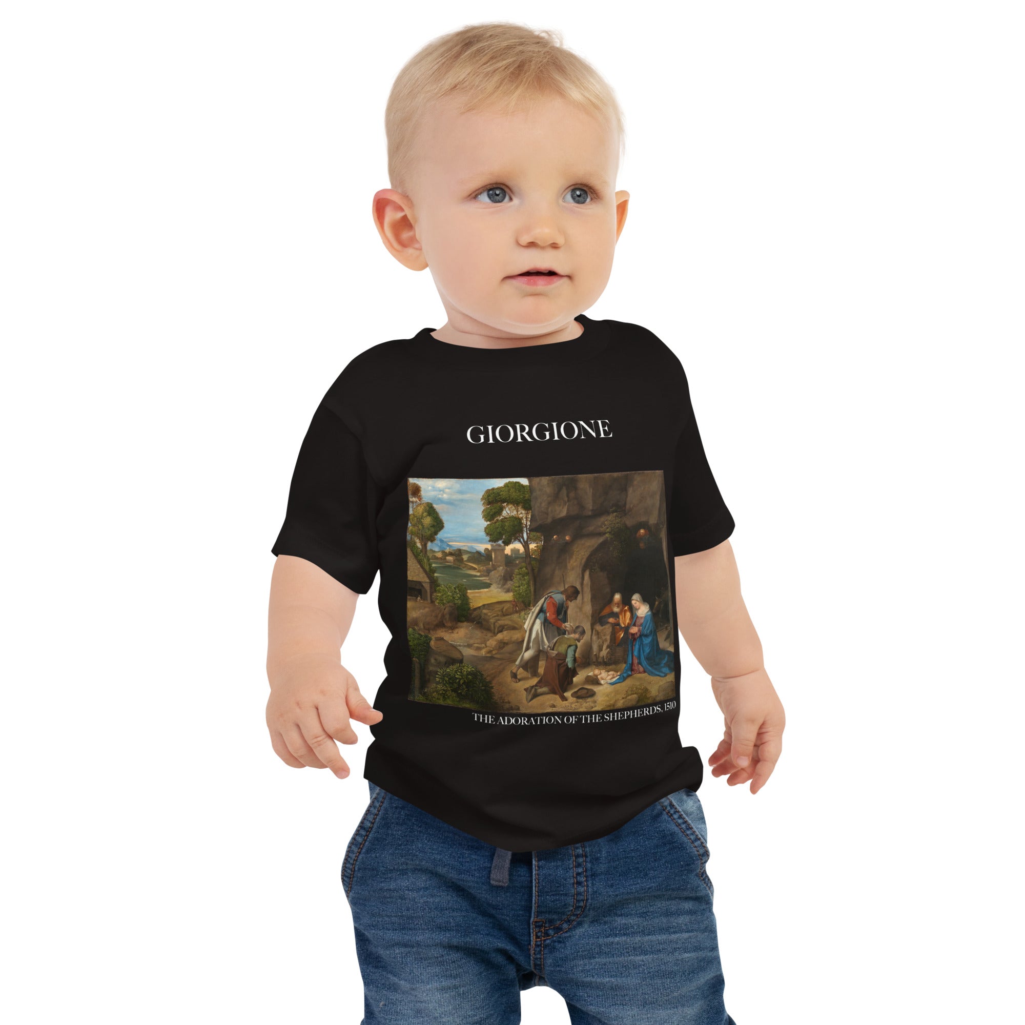 Giorgione 'The Adoration of the Shepherds' Famous Painting Baby Staple T-Shirt | Premium Baby Art Tee