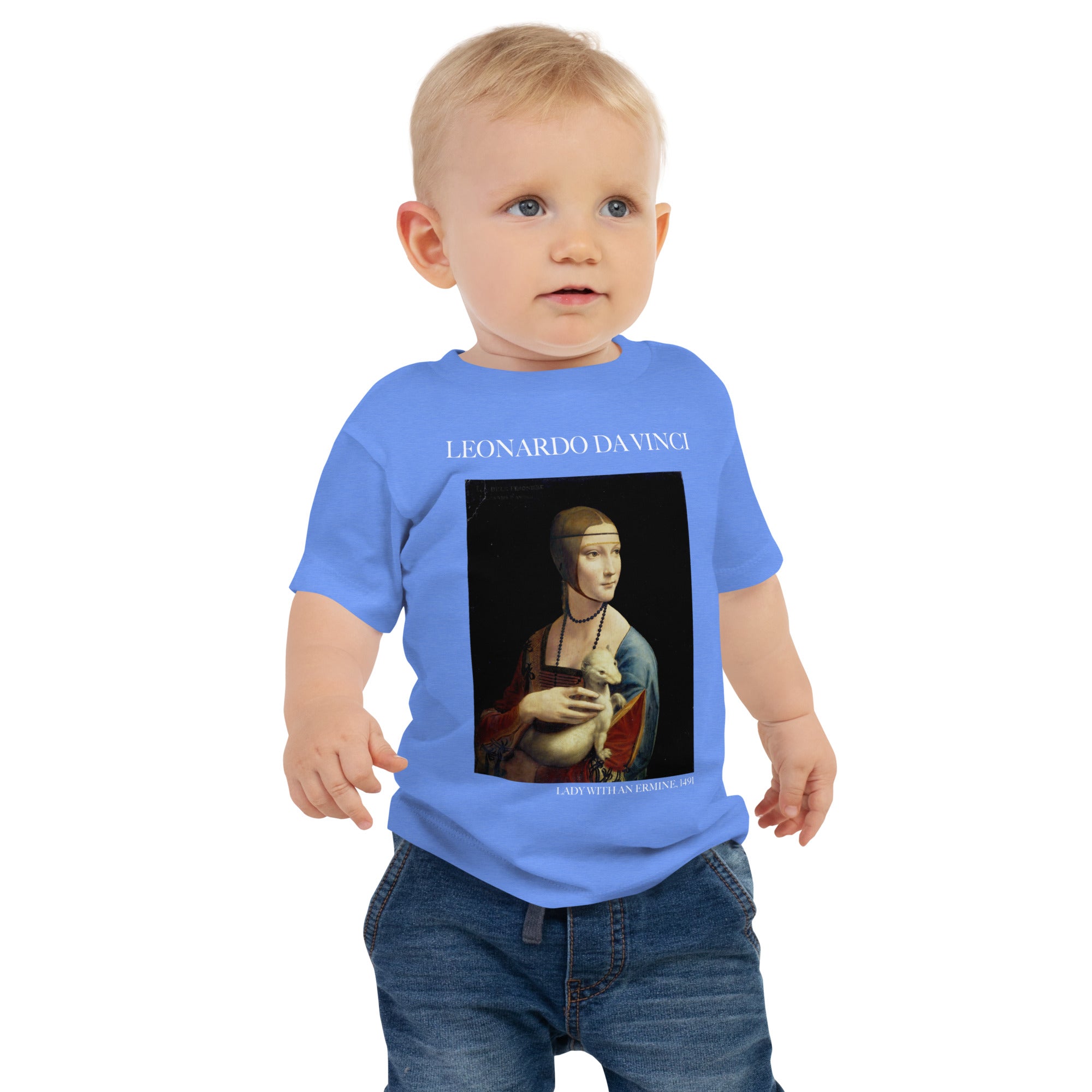 Leonardo da Vinci 'Lady with an Ermine' Famous Painting Baby Staple T-Shirt | Premium Baby Art Tee