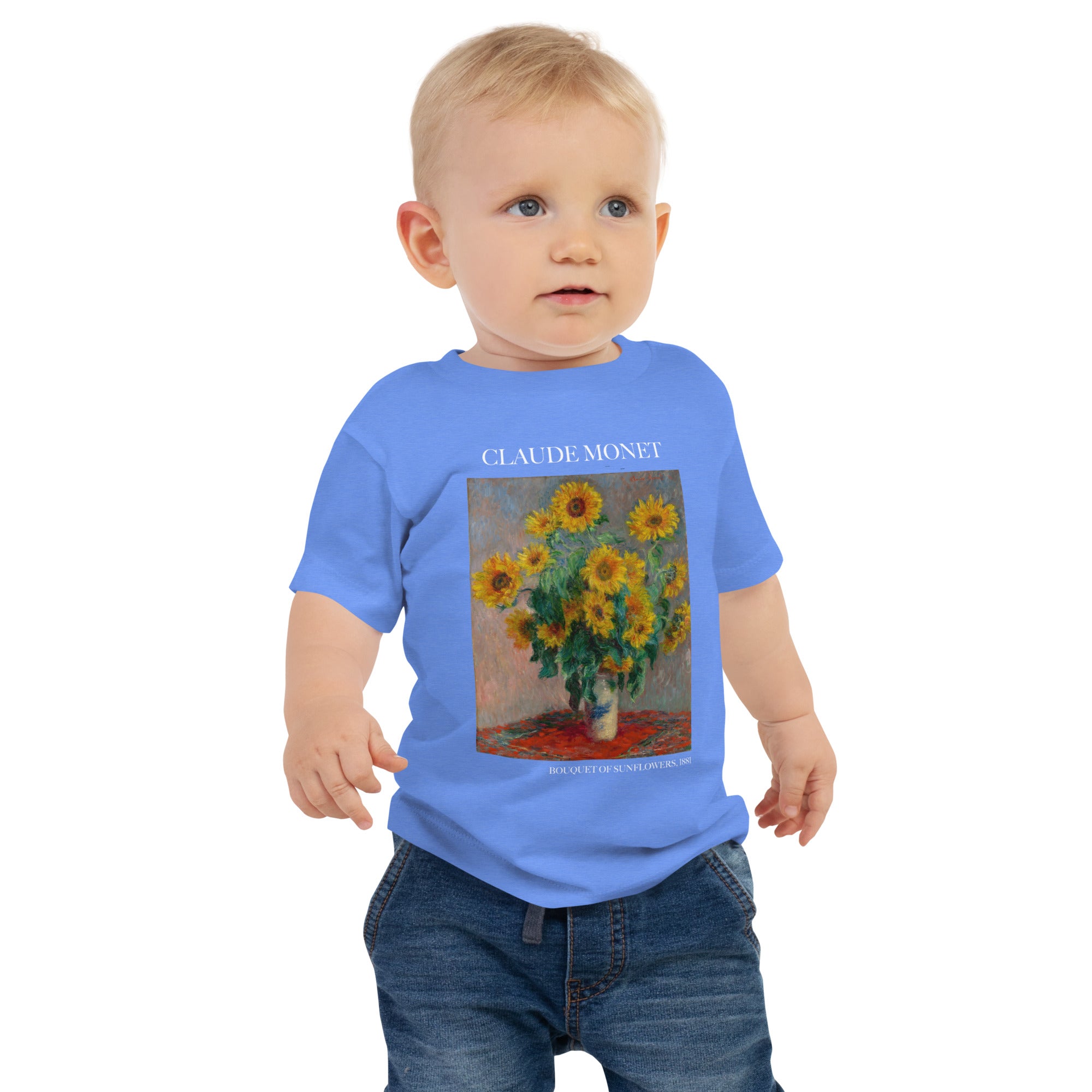 Claude Monet 'Bouquet of Sunflowers' Famous Painting Baby Staple T-Shirt | Premium Baby Art Tee