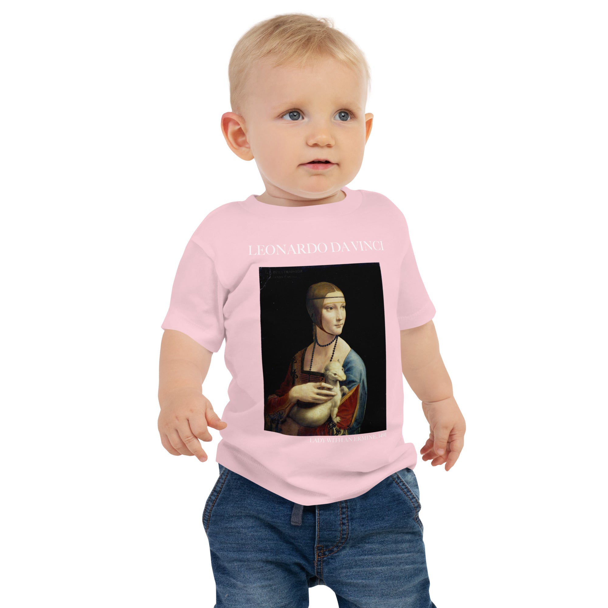 Leonardo da Vinci 'Lady with an Ermine' Famous Painting Baby Staple T-Shirt | Premium Baby Art Tee