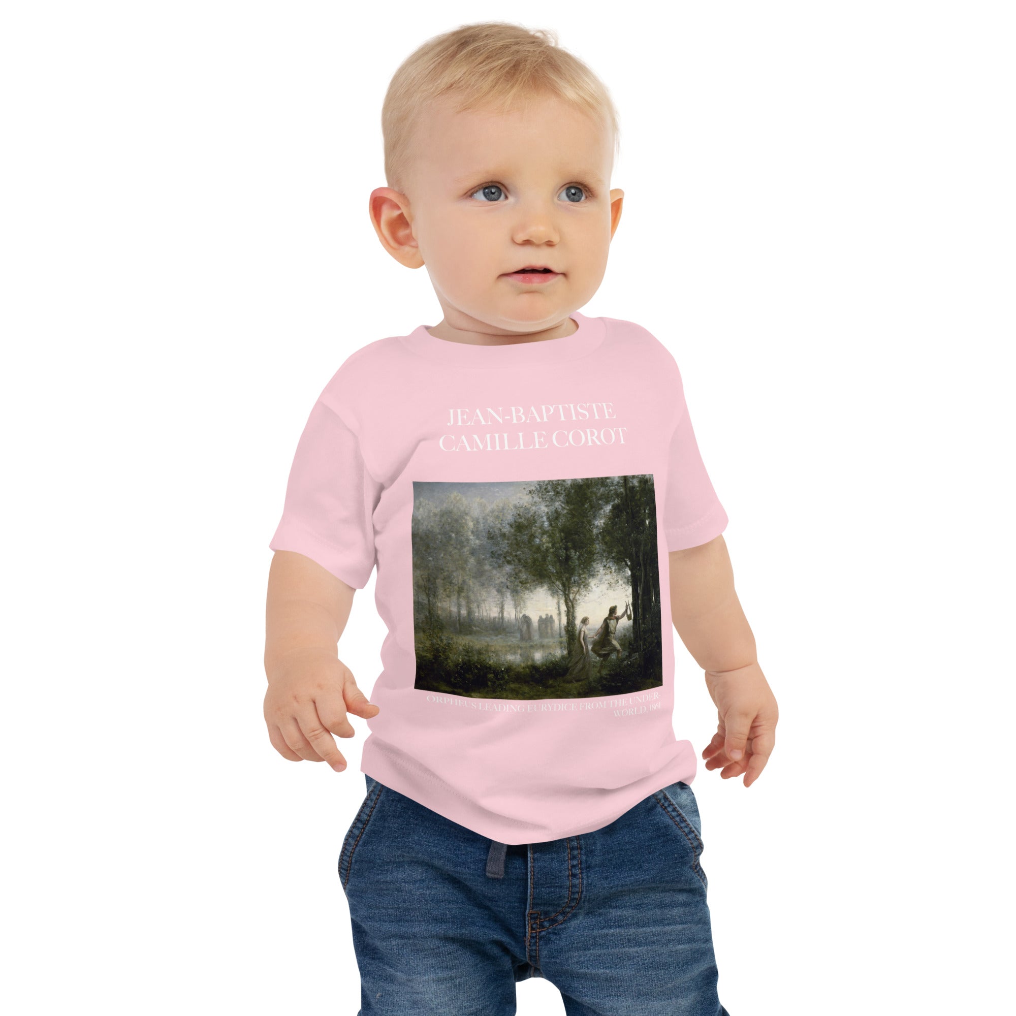 Jean-Baptiste Camille Corot 'Orpheus Leading Eurydice from the Underworld' Famous Painting Baby Staple T-Shirt | Premium Baby Art Tee