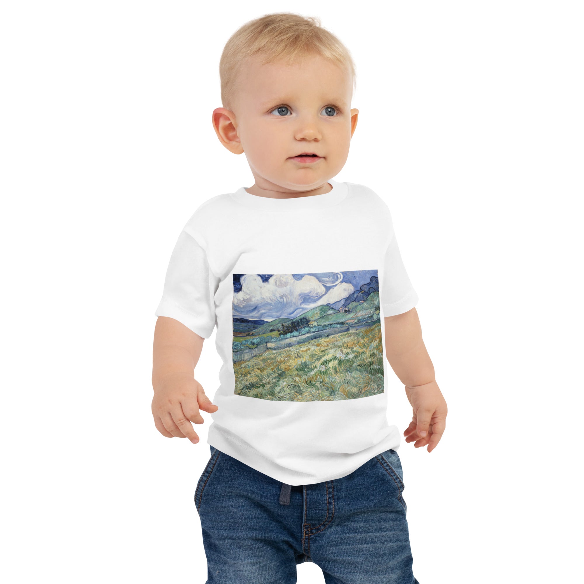Vincent van Gogh 'Landscape from Saint-Rémy' Famous Painting Baby Staple T-Shirt | Premium Baby Art Tee