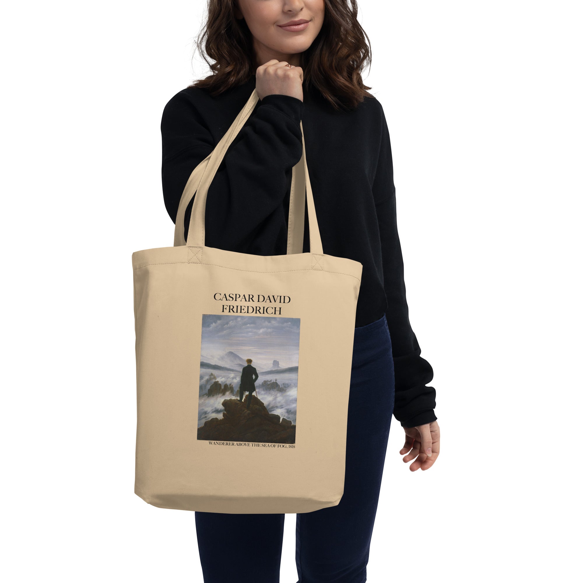Caspar David Friedrich 'Der Wanderer über dem Nebelmeer' Berühmtes Gemälde Tragetasche | Umweltfreundliche Kunst Tragetasche