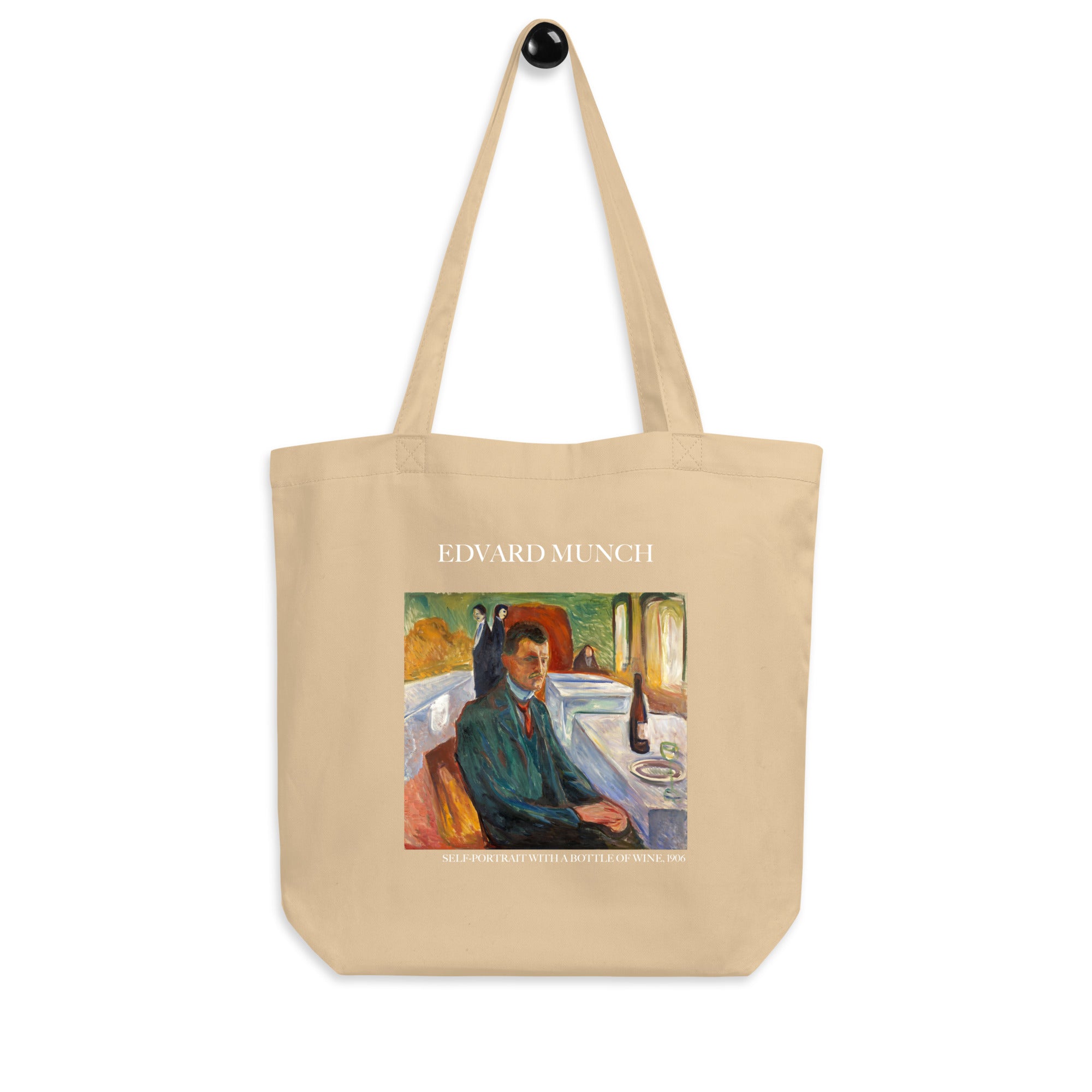 Edvard Munch 'Self-Portrait with a Bottle of Wine' Famous Painting Totebag | Eco Friendly Art Tote Bag