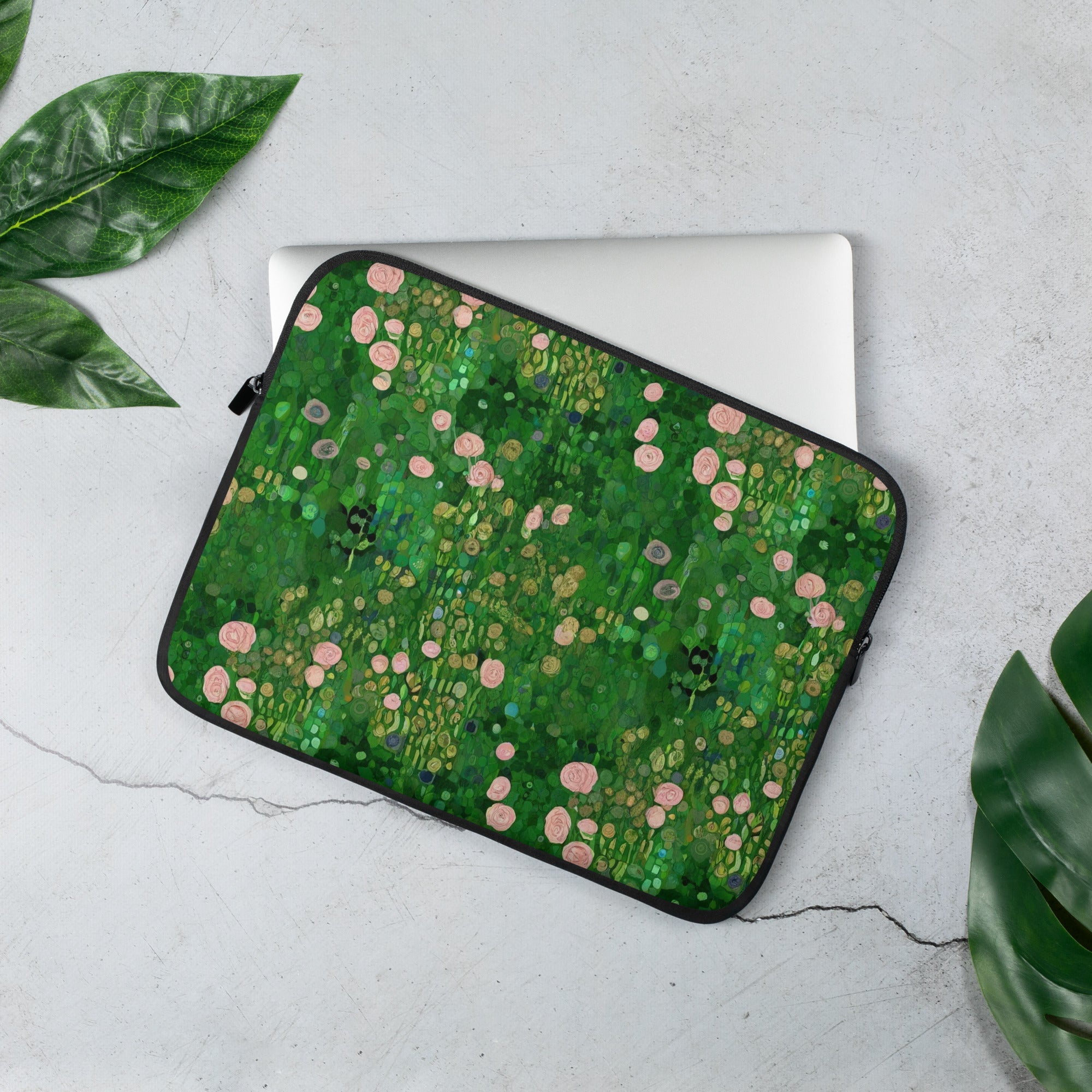 Laptophülle mit berühmtem Gemälde „Rosenbüsche unter den Bäumen“ von Gustav Klimt | Premium-Kunst-Laptophülle 13"/15"