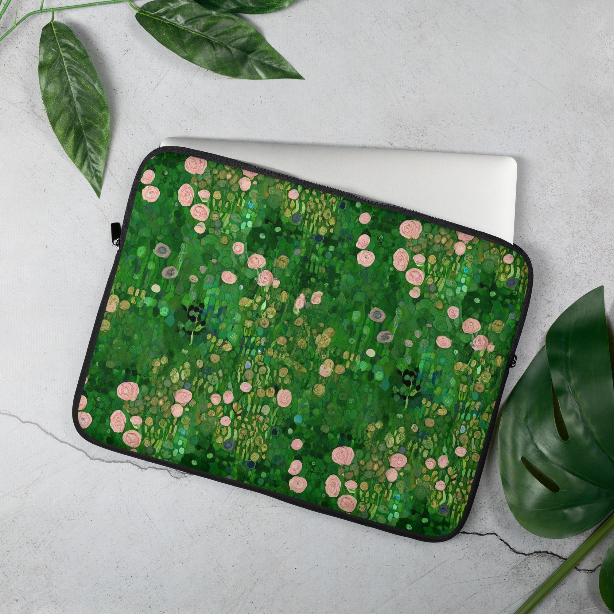 Laptophülle mit berühmtem Gemälde „Rosenbüsche unter den Bäumen“ von Gustav Klimt | Premium-Kunst-Laptophülle 13"/15"