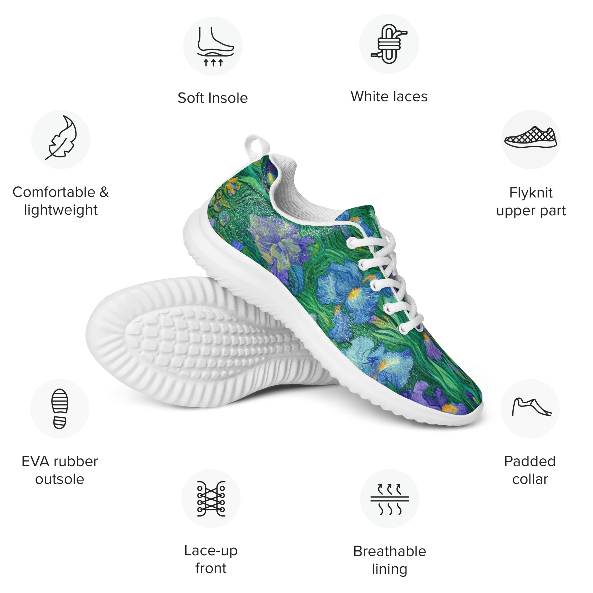 Vincent van Gogh 'Irises' Lightweight Athletic Running Shoes | Premium Art Sneakers for Men