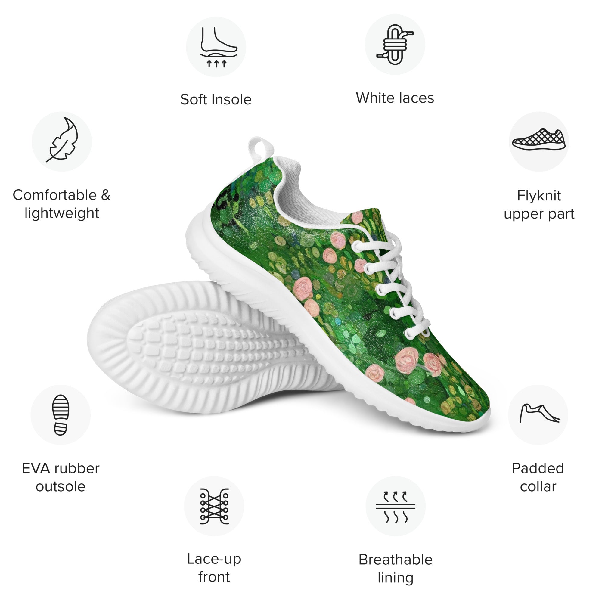 Gustav Klimt 'Rosebushes under the Trees' Lightweight Athletic Running Shoes | Premium Art Sneakers for Men