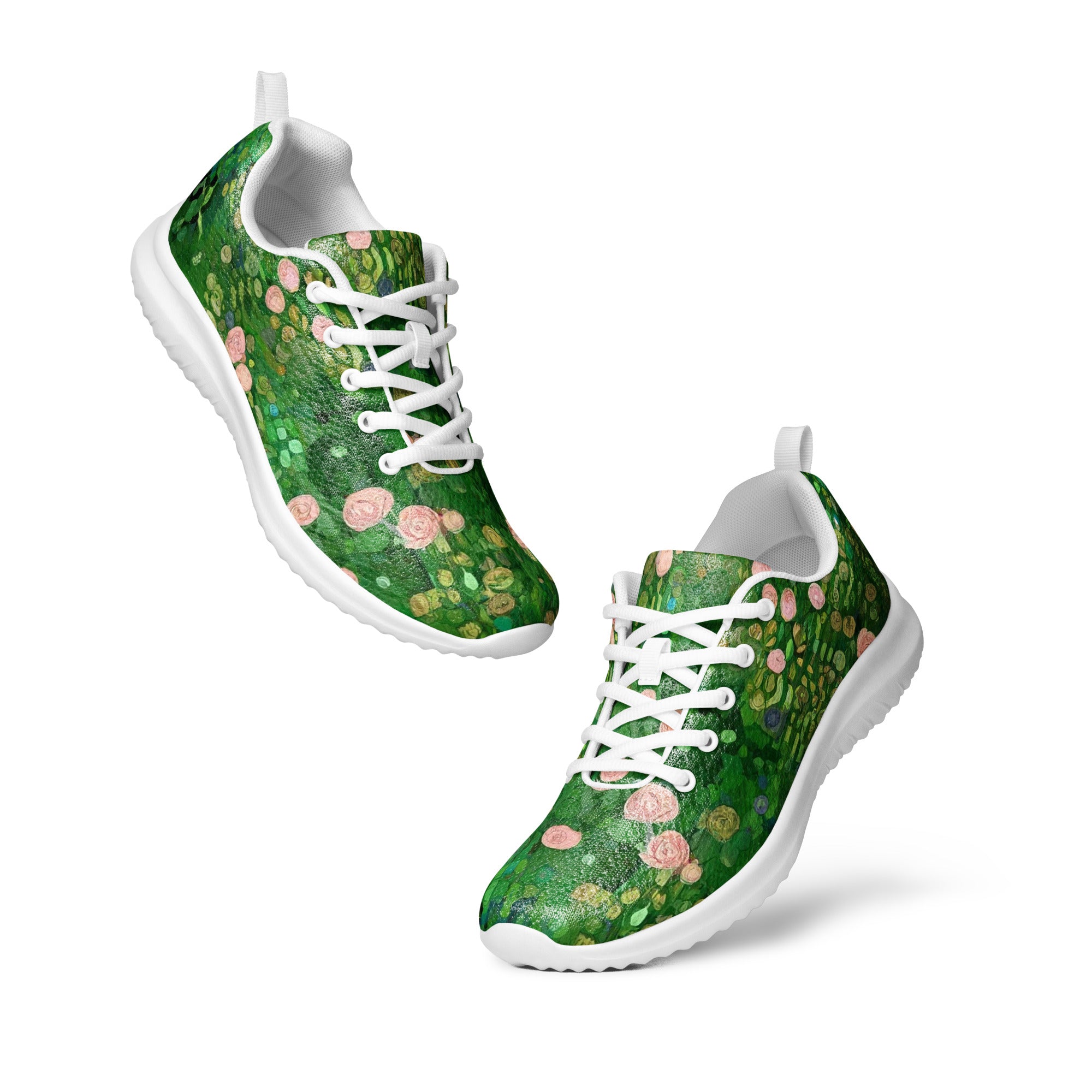 Gustav Klimt „Rosenbüsche unter den Bäumen“ Leichte sportliche Laufschuhe | Hochwertige Kunst-Sneaker für Herren