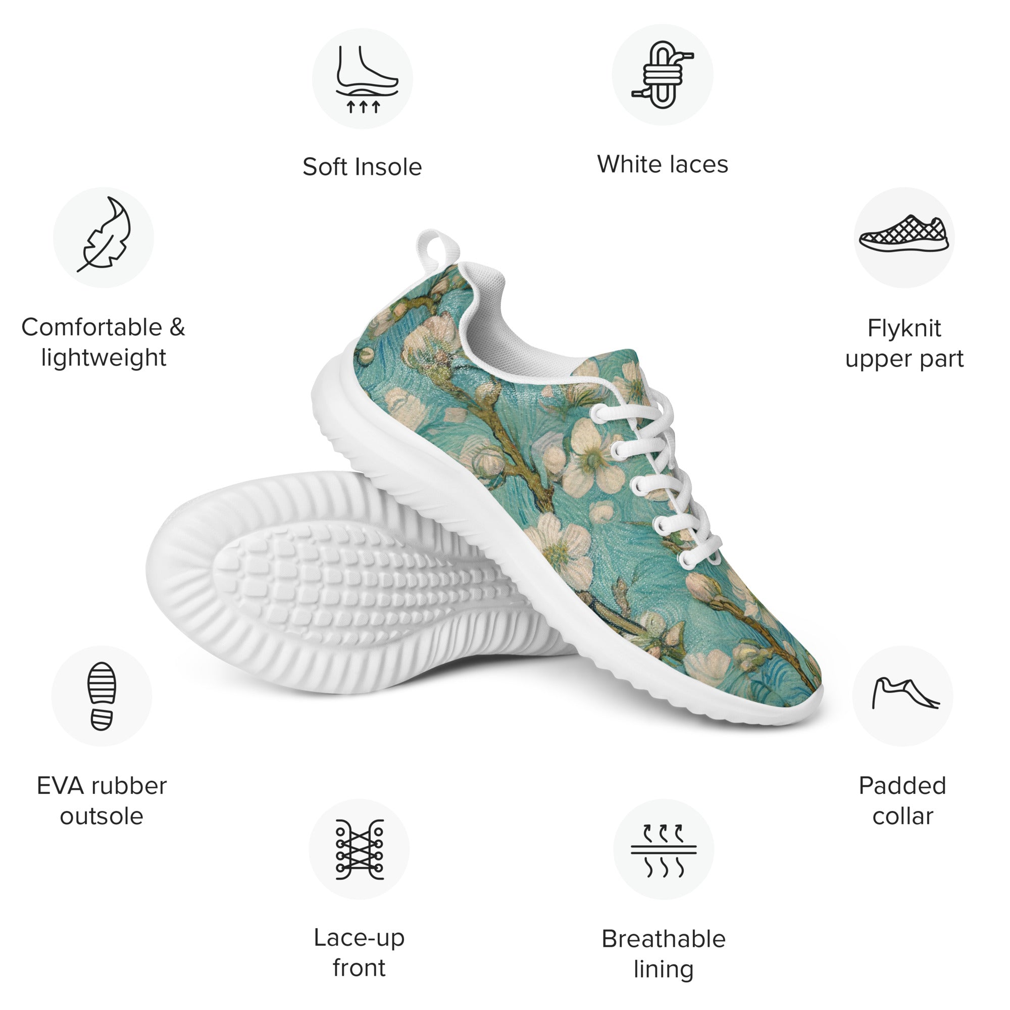 Vincent van Gogh 'Almond Blossom' Lightweight Athletic Running Shoes | Premium Art Sneakers for Men