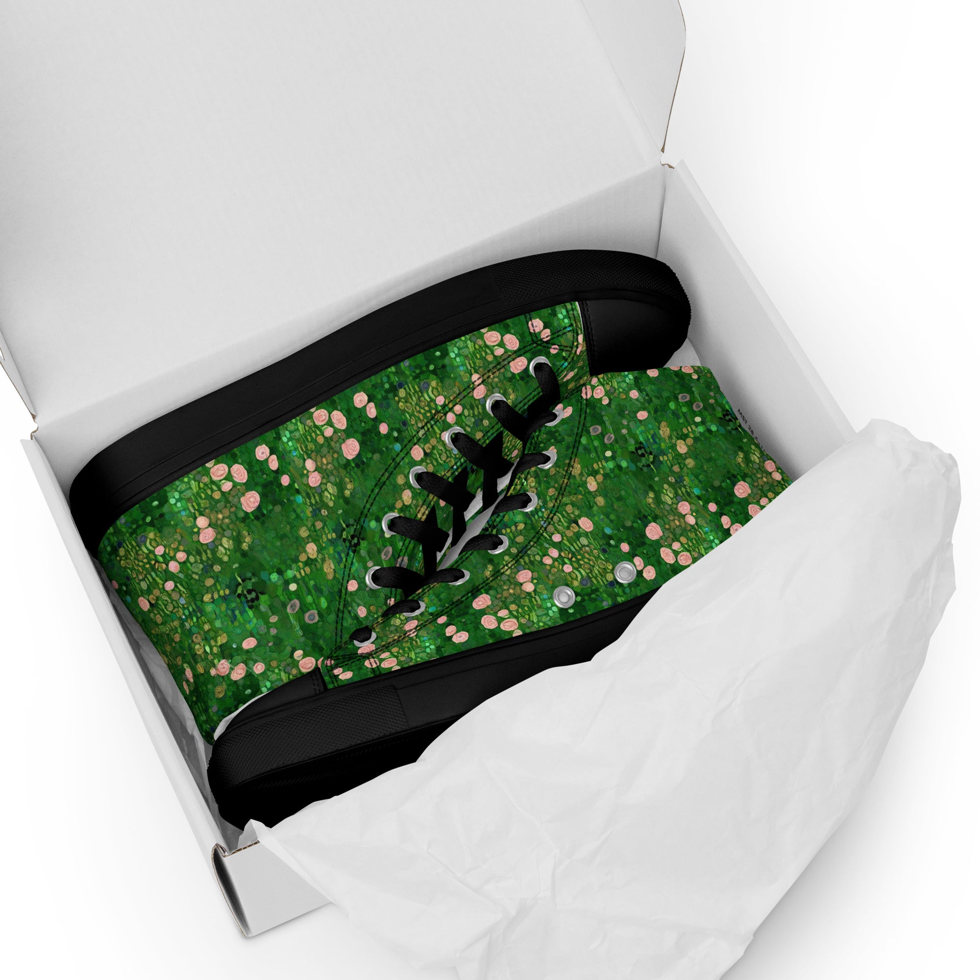 Gustav Klimt 'Rosebushes under the Trees' High Top Shoes | Premium Art High Top Sneakers for Men